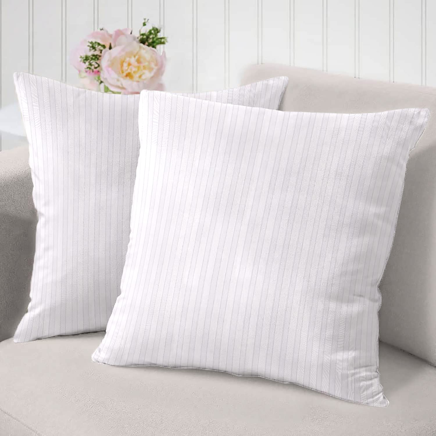 Cloth Fusion Microfiber Cushion 18 Inch X 18 Inch Filler, Sofa Cushions Set Of 2, Durable Sofa Pillow For Home Decor (White)