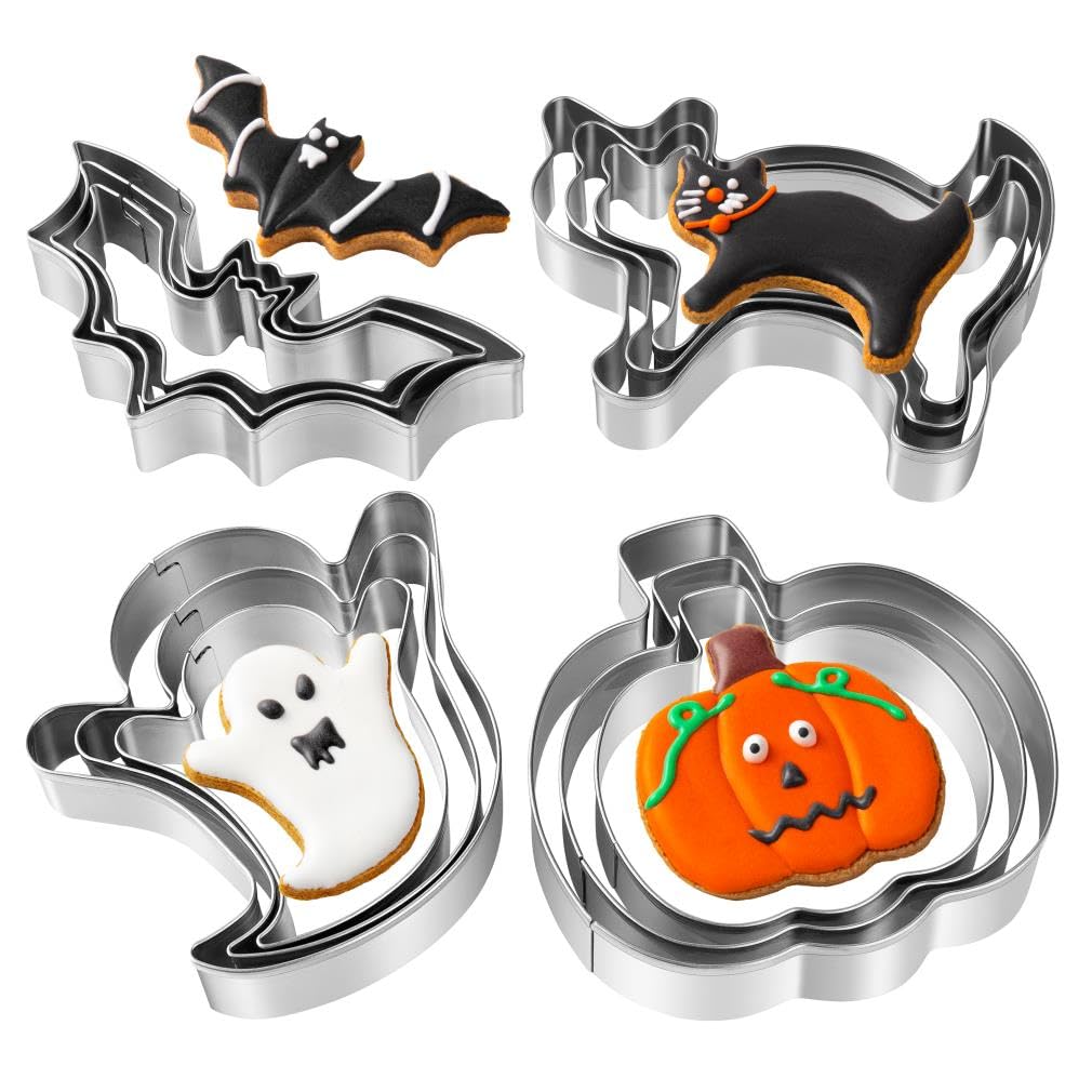 Halloween Cookie Cutters Set - 12 Pieces Stainless Steel Halloween Cookie Cutters Shape,Pumpkin, Ghost, Bat and Cat Cookie Cutte
