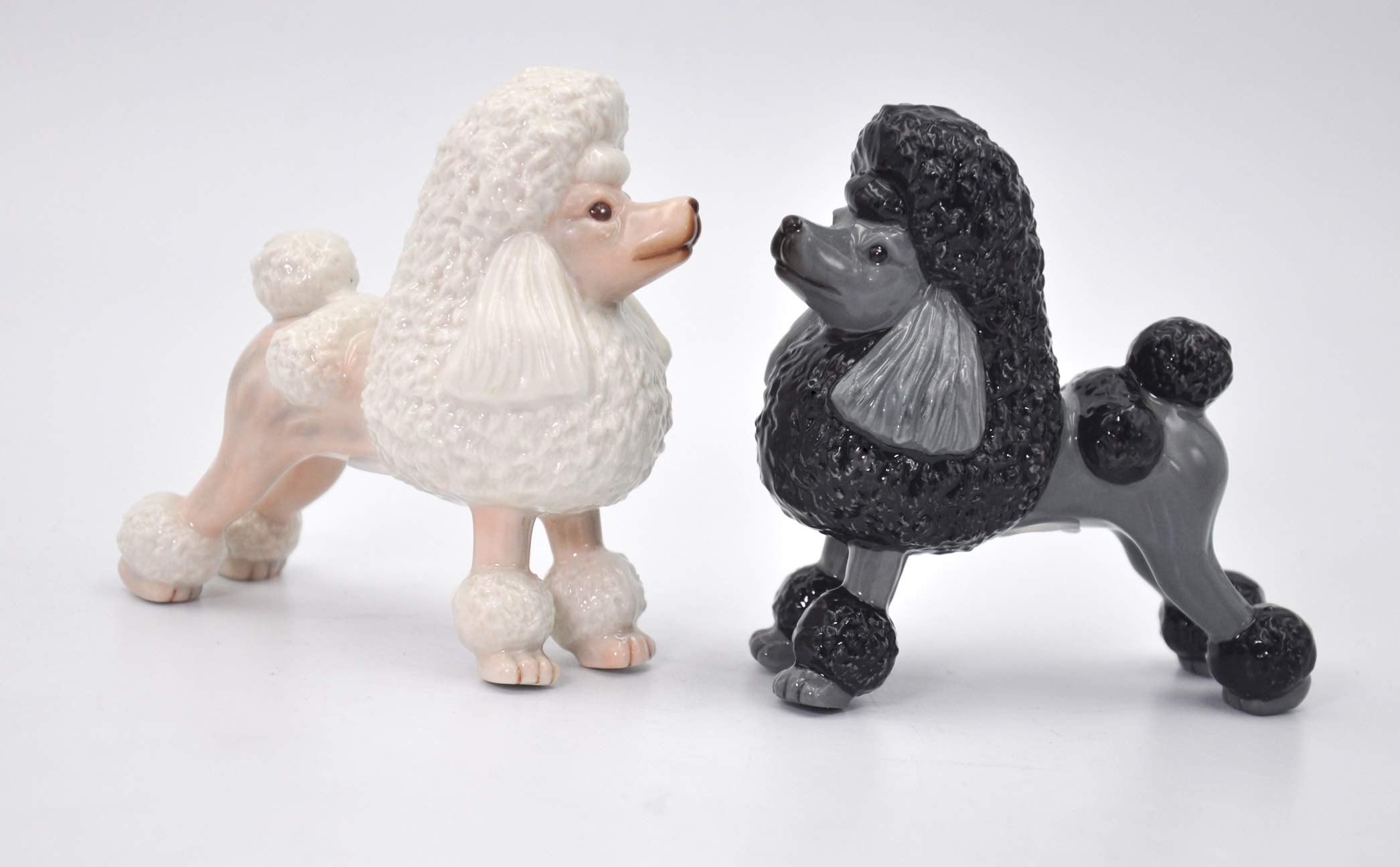 Fine Porcelain Black And White Poodle Dogs Salt & Pepper Shakers Set, 3-7/8'' H