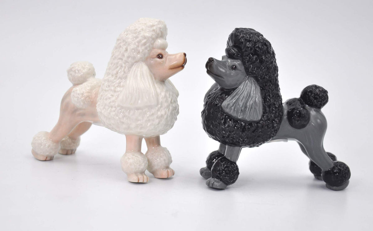Fine Porcelain Black And White Poodle Dogs Salt & Pepper Shakers Set, 3-7/8'' H