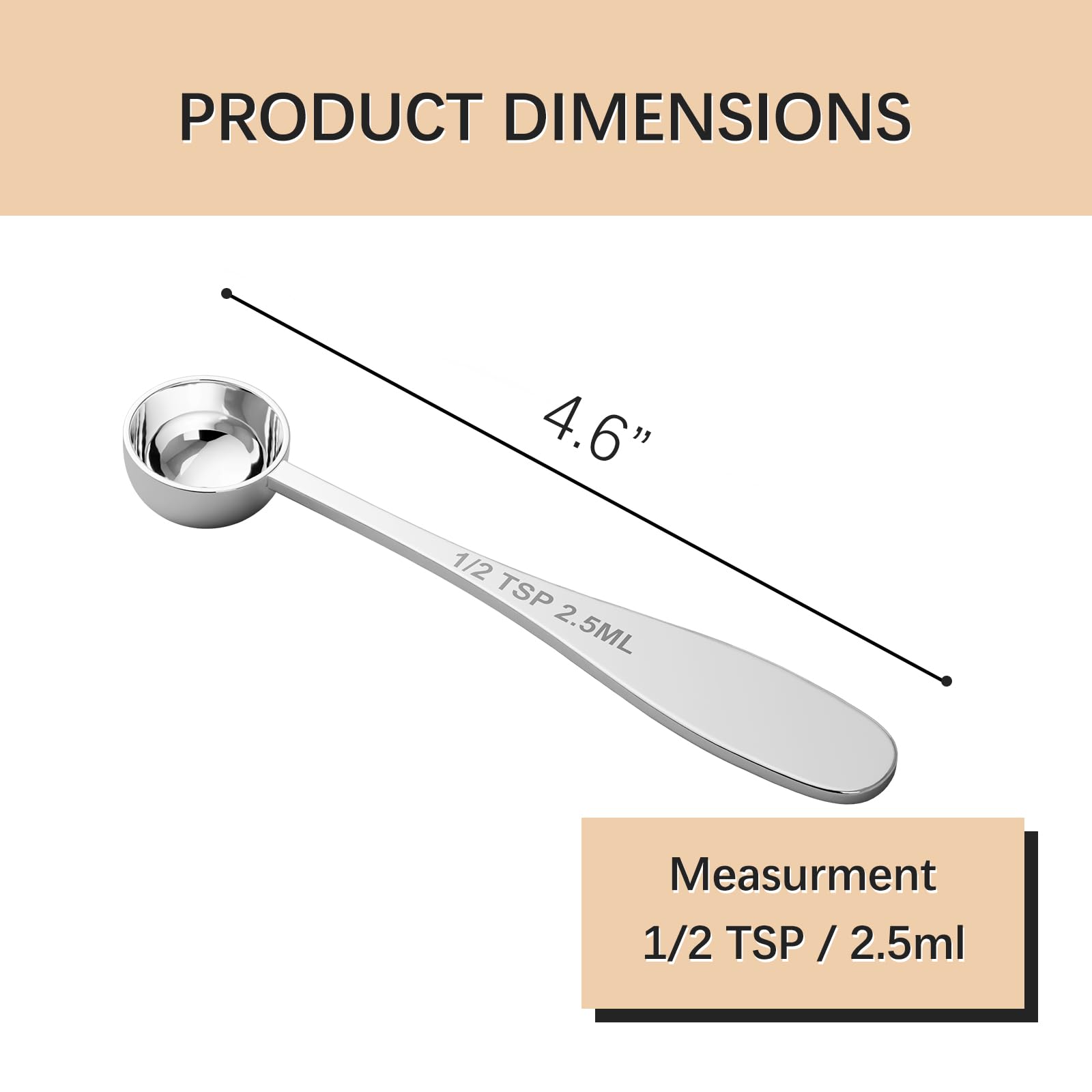 BERYLER 1PCS 1/2tsp(1/6tbsp, 2.5 ml) Single Measuring Spoon, Stainless Steel Individual Teaspoon, Metal Measure Scoop with Gift