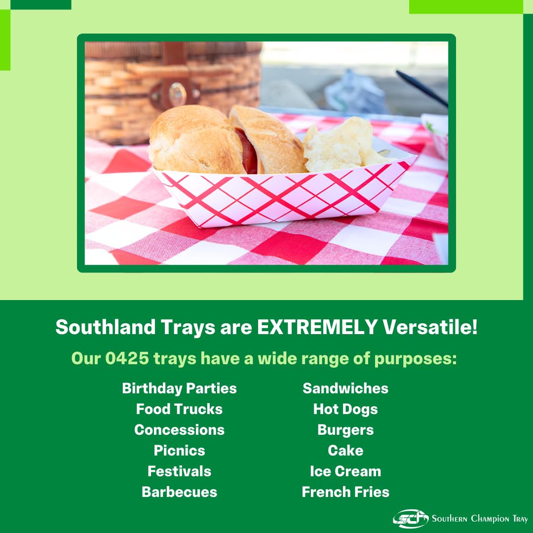 Southern Champion Tray 0425 #300 Southland Paperboard Food Tray, 3 Lb Capacity, Red Check (Case Of 500)