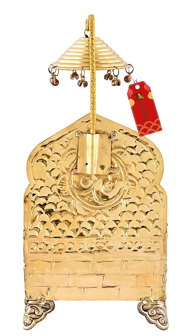 Uapan Brass God Singhasan Rectangle Shape Temple Krishna Laddu Gopal Kanha Laxmi Ganesh Brass Pooja Chowki (Small)