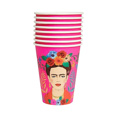 Talking Tables Disposable Pink Paper Party Cups Boho Frida Kahlo Themed Table Decorations  Home Recyclable  Eco-friendly  For Summer  Birthday  BBQ  Celebration  Fiesta (340ml/12oz) Pack of 8