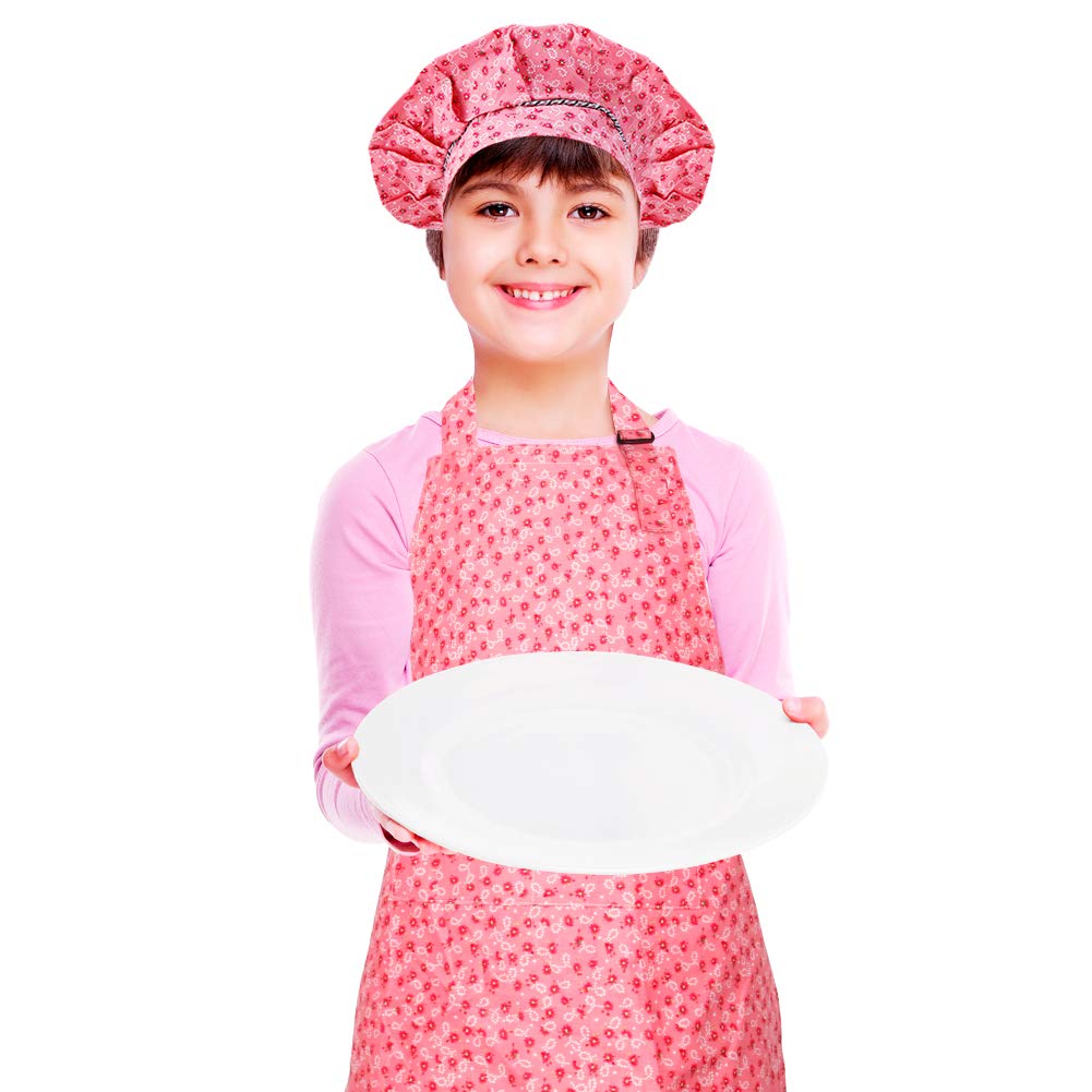 Kids Apron And Chef Hat Set, Adjustable Cotton Child Aprons With 2 Pockets Cute Girls Boys Kitchen Bib Aprons For Cooking Baking