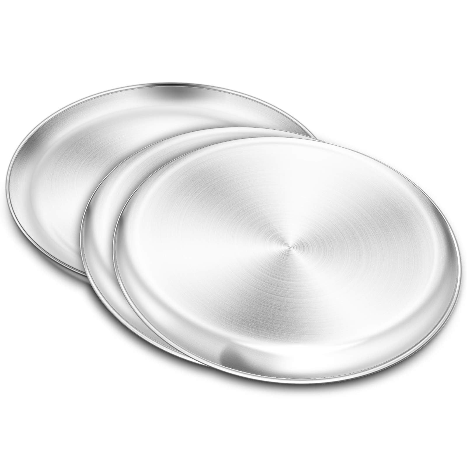 Yododo Pizza Pan Set Of 3, Stainless Steel Pizza Pie Pan Tray Platter Pizza Tray, Round Pizza Dish Plate For Oven Baking, Health