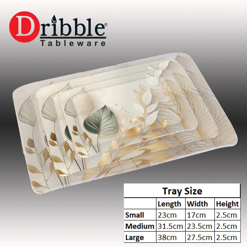 Dribble Melamine Serving Tray Set Of 3 (Small [23Cm(L) X17Cm(W) X2.5Cm(H)], Medium [31.5Cm(L) X23.5Cm(W) X2.5Cm(H)], And Large [