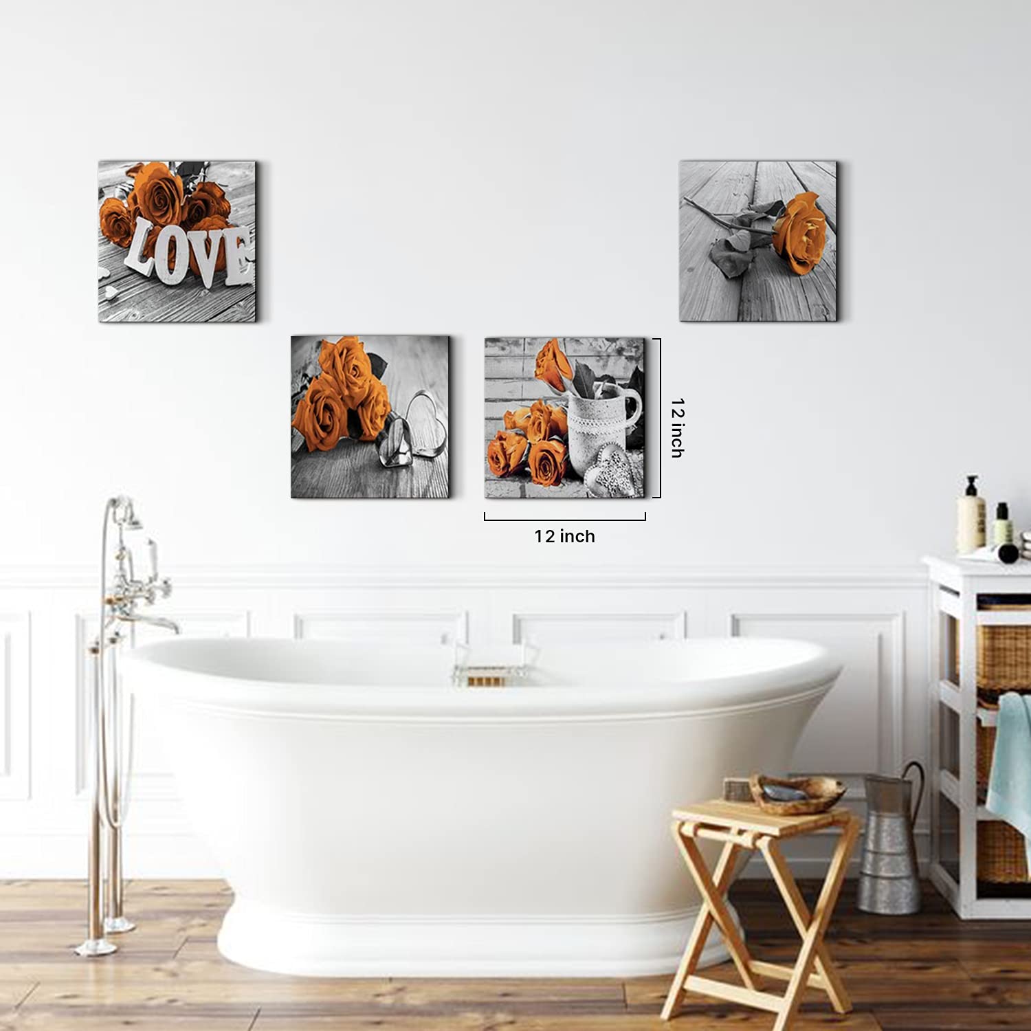 Burnt Orange Flower Wall Decor Rose Pictures For Living Room Orange Bathroom Bedroom Kitchen Canvas Print Art Black And White Fl