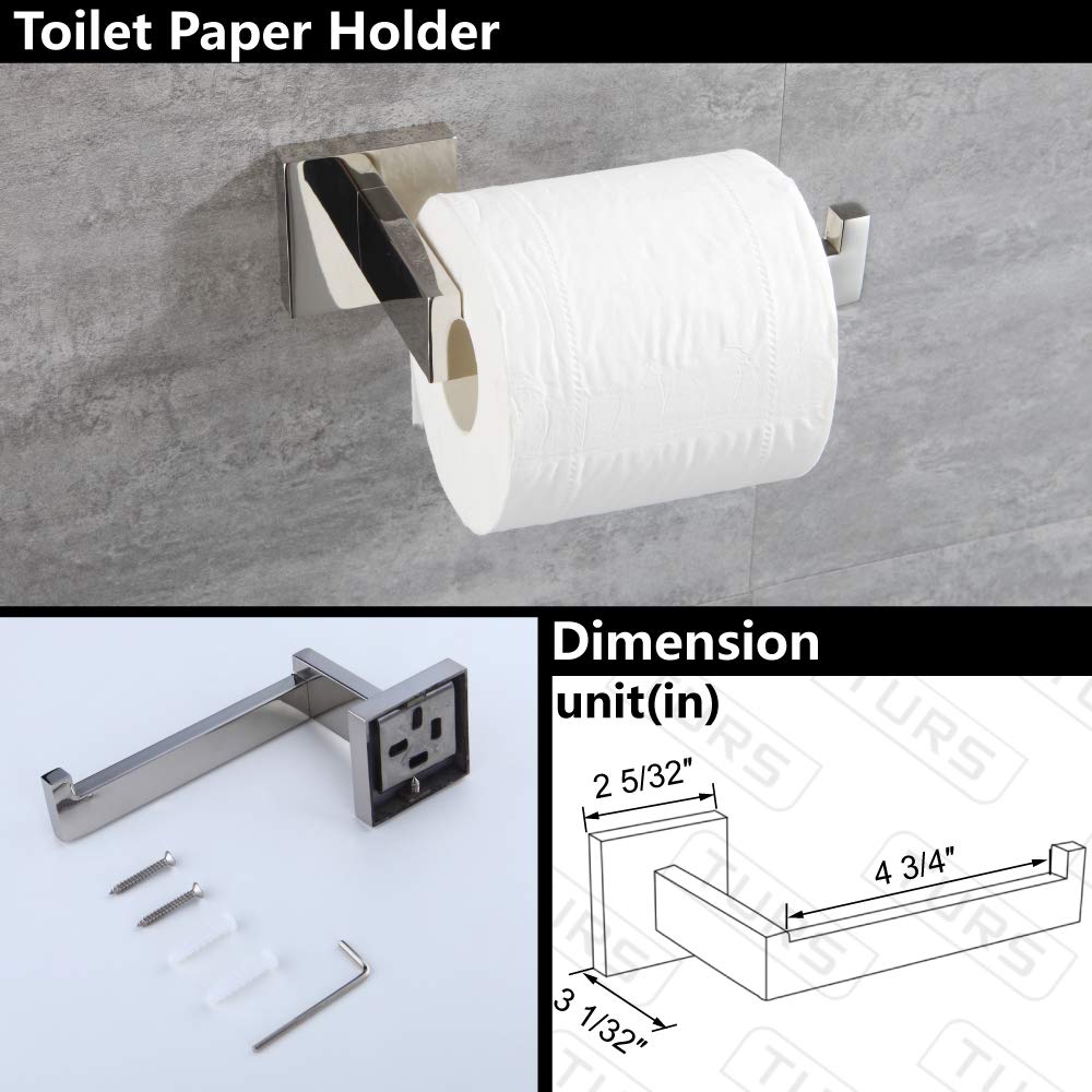Turs Bathroom 3-Piece Accessories Set Sus 304 Stainless Steel Toilet Paper Holder Hand Towel Bar/Holder Robe Hook Wall Mount, Po