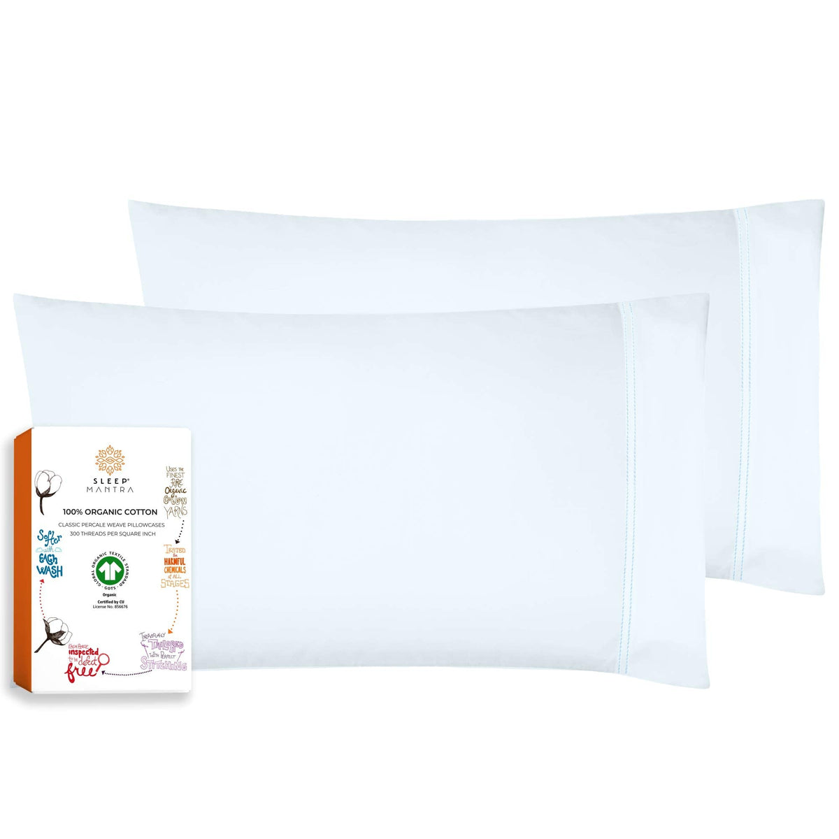 100 Organic cotton Pillowcases - Soft and crisp, cooling Percale Weave, Breathable Pillow covers, Sleep Mantra, Set of 2 (King S