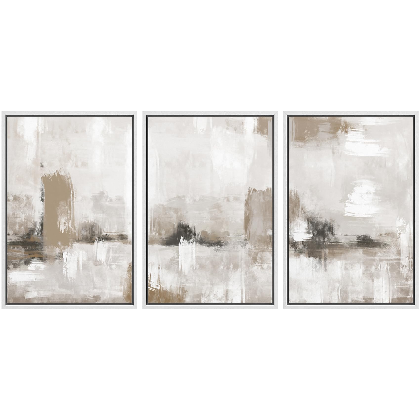 Signford Framed Canvas Print Wall Art Set Pastel Grunge Paint Stroke Collage Abstract Shapes Illustration Modern Art Decorative