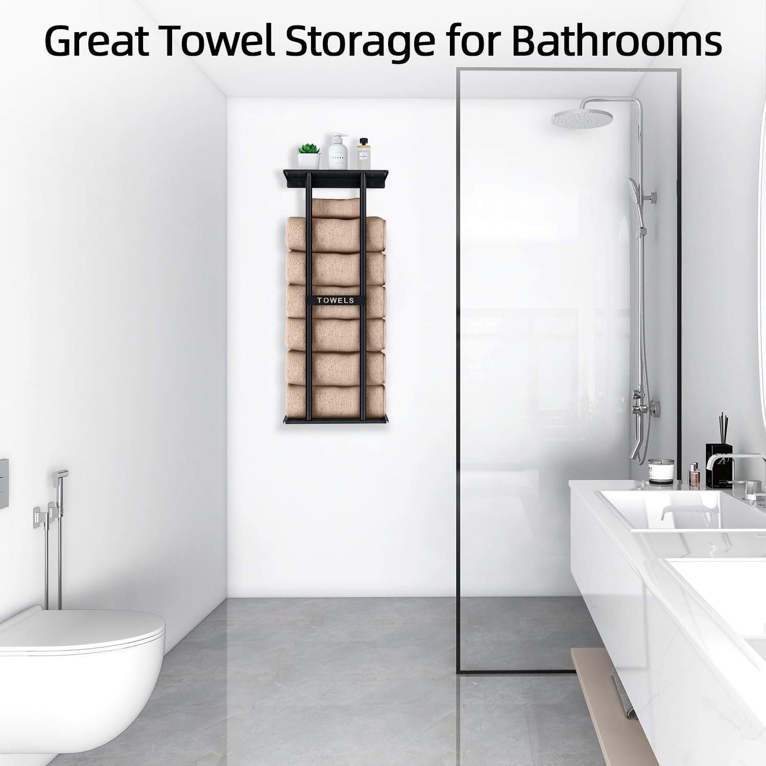 Bathroom Towel Storage Rack, Stwwo Towel Racks For Bathroom Wall Mounted 30 Inch With Shelf Can Holds 6 Large Towels, Wall Towel