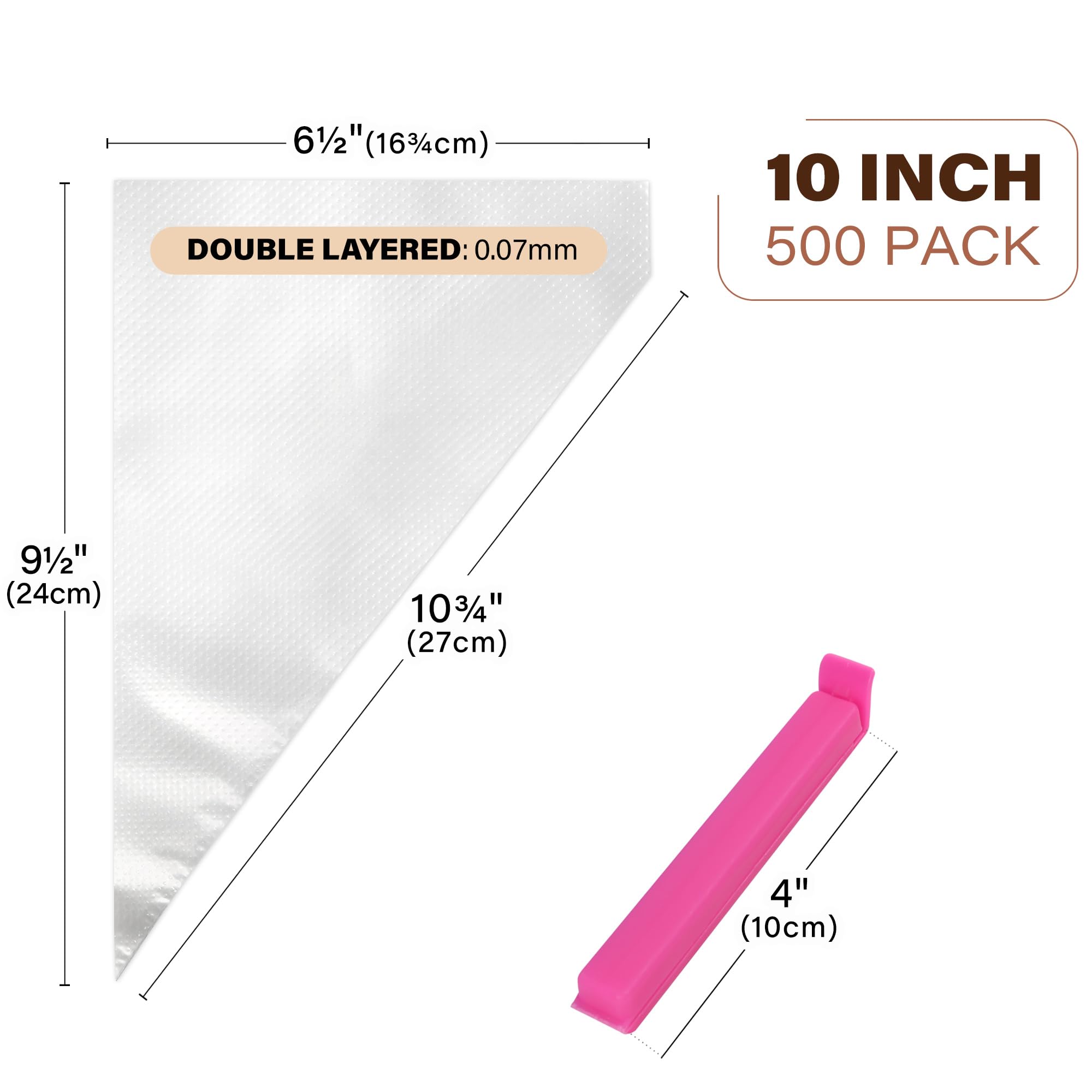 Lotfancy Tipless Piping Bags, 500 Pcs 10 Inch Disposable Pastry Bags For Royal Icing, Cookies, Non-Slip Cake Decorating Bags Too