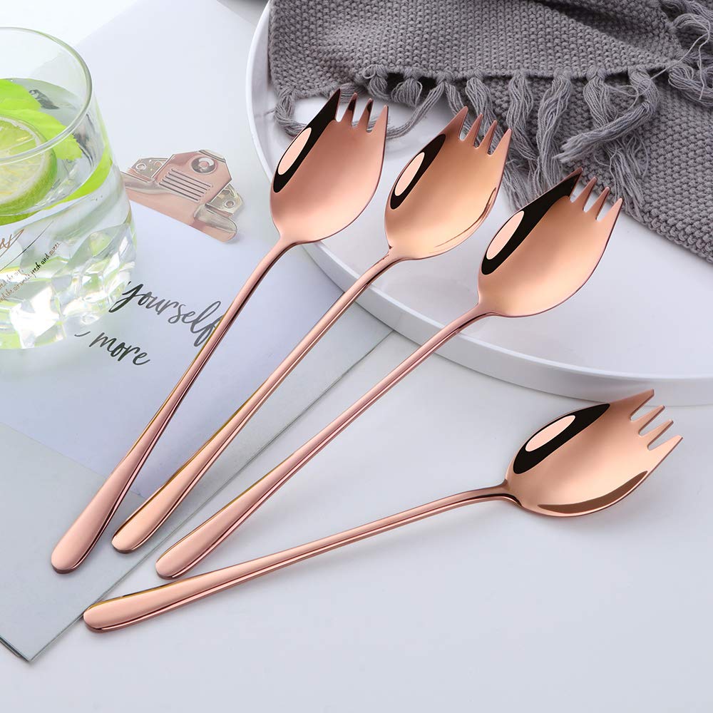 Buyer Star Rose Gold Sporks 2 In 1 Spoons Forks 5 Pieces Stainless Steel Reusable Metal Korean Soup Dinner Spoons Camping Flatwa
