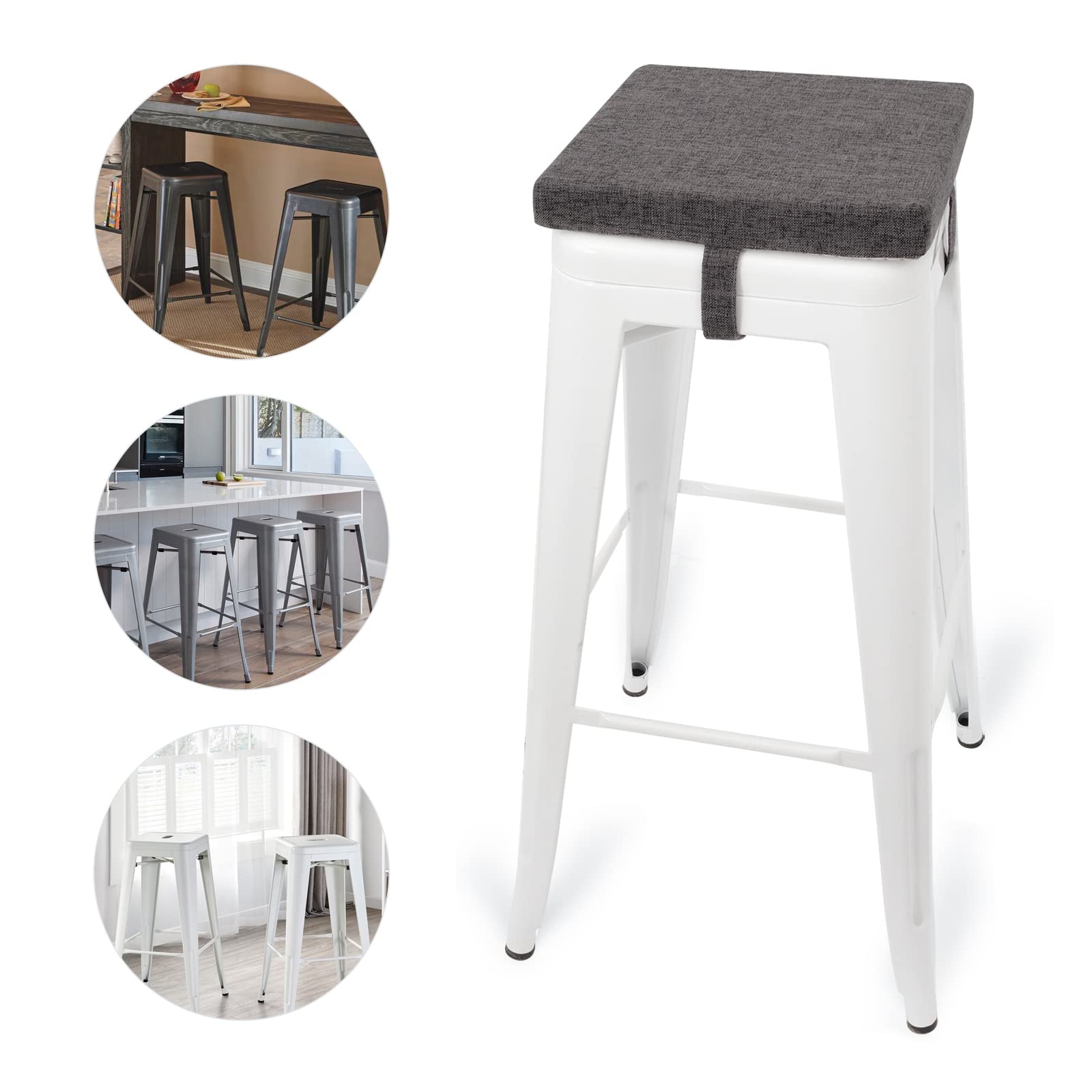 Tromlycs Stool Cushion Square For Bar Stools With Ties 14X14 Chair Seat Cushion Textured Barstool Pad, 1 Piece, 14 Inches, Gray