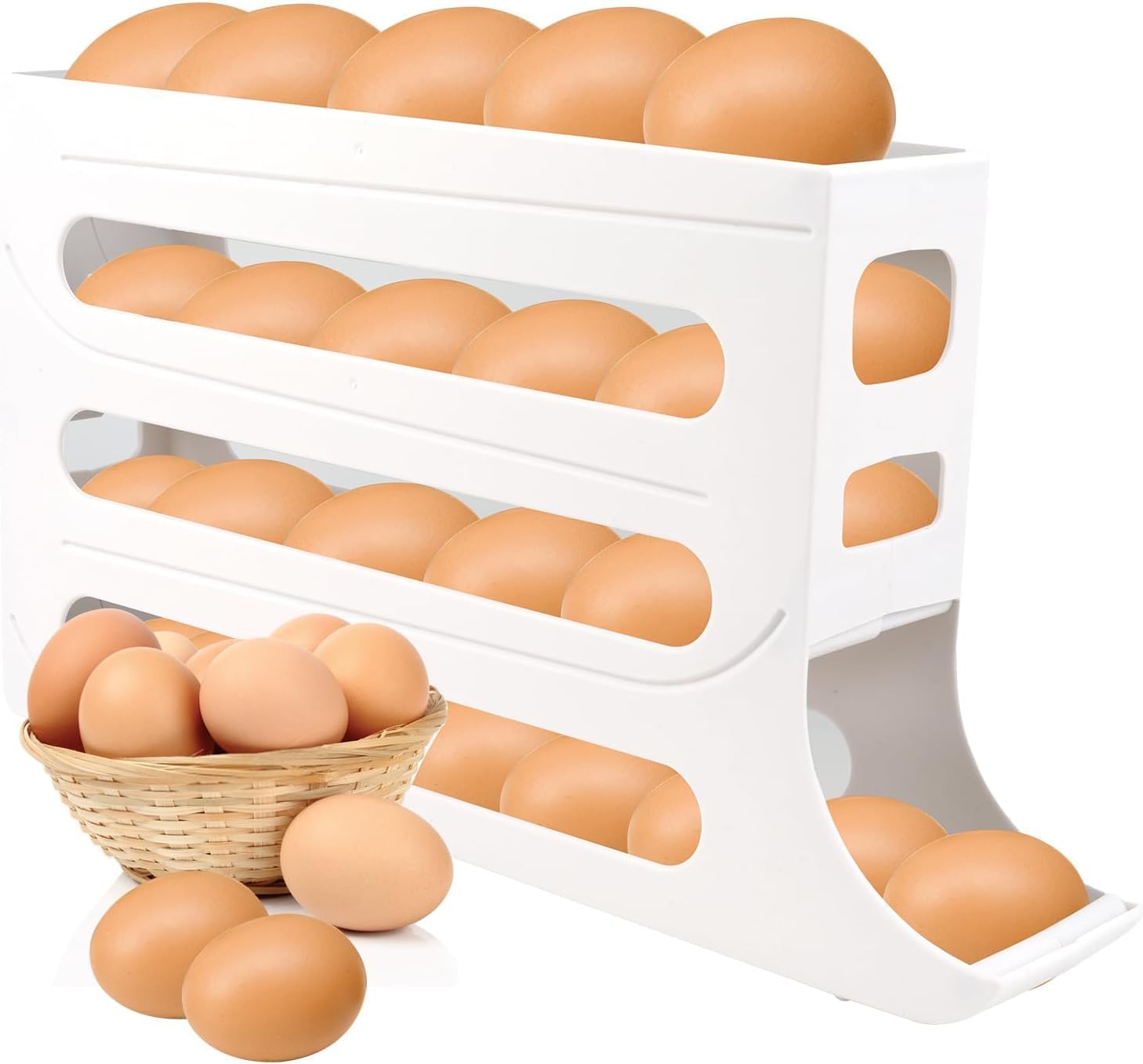 Gs Greaterscap Auto Rolling Fridge Egg Organizer  4Tier Stackable Rolling Fridge Egg Organizer, SpaceSaving Egg Dispenser Hol