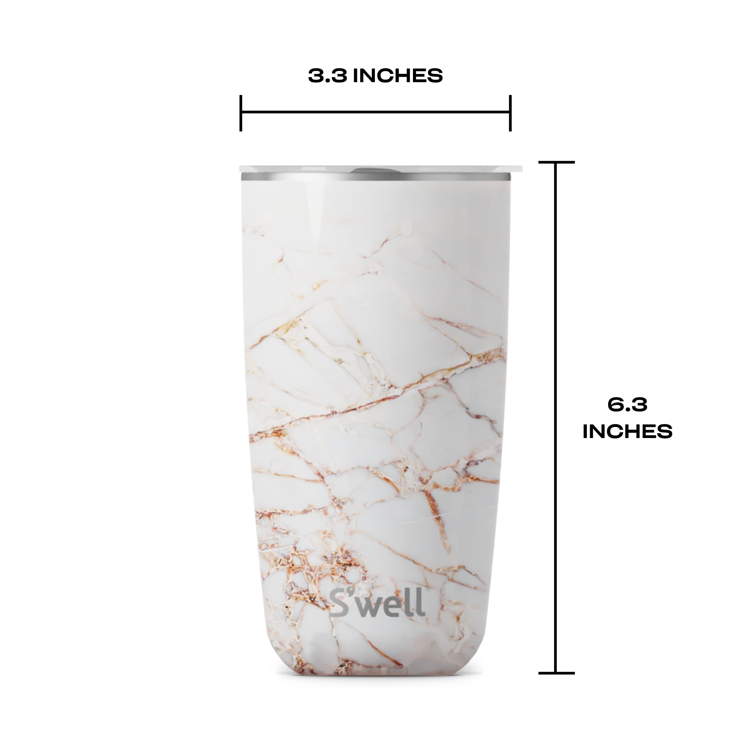 S'Well Stainless Steel Tumbler With Slide-Open Lid, 18Oz, Calacatta Gold, Triple Layered Vacuum Insulated Containers Keeps Drink