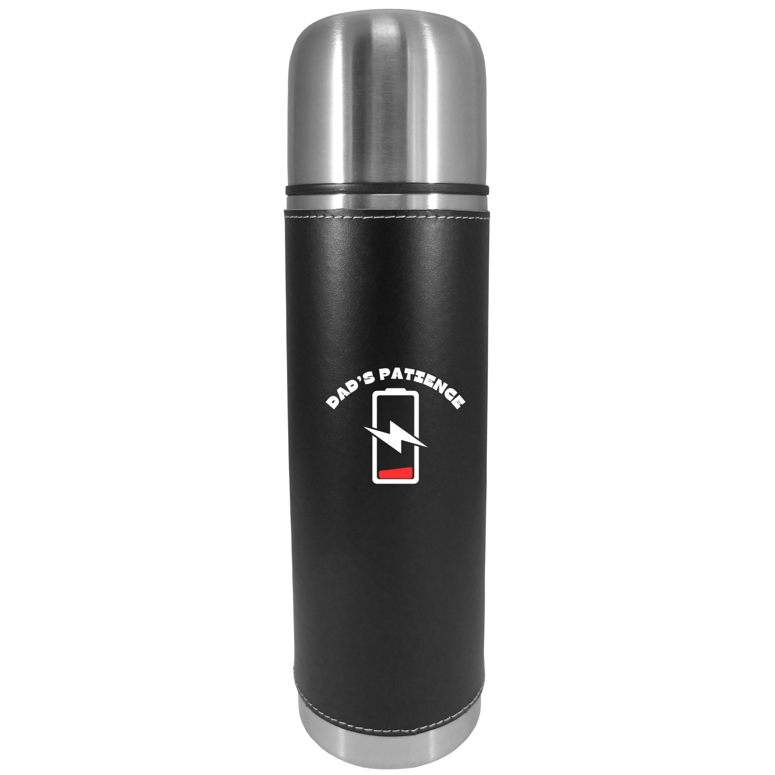 Dads Patience with low battery symbol Graphics Thermos, Fathers Day, Dads Birthday Gift, One Size, Black