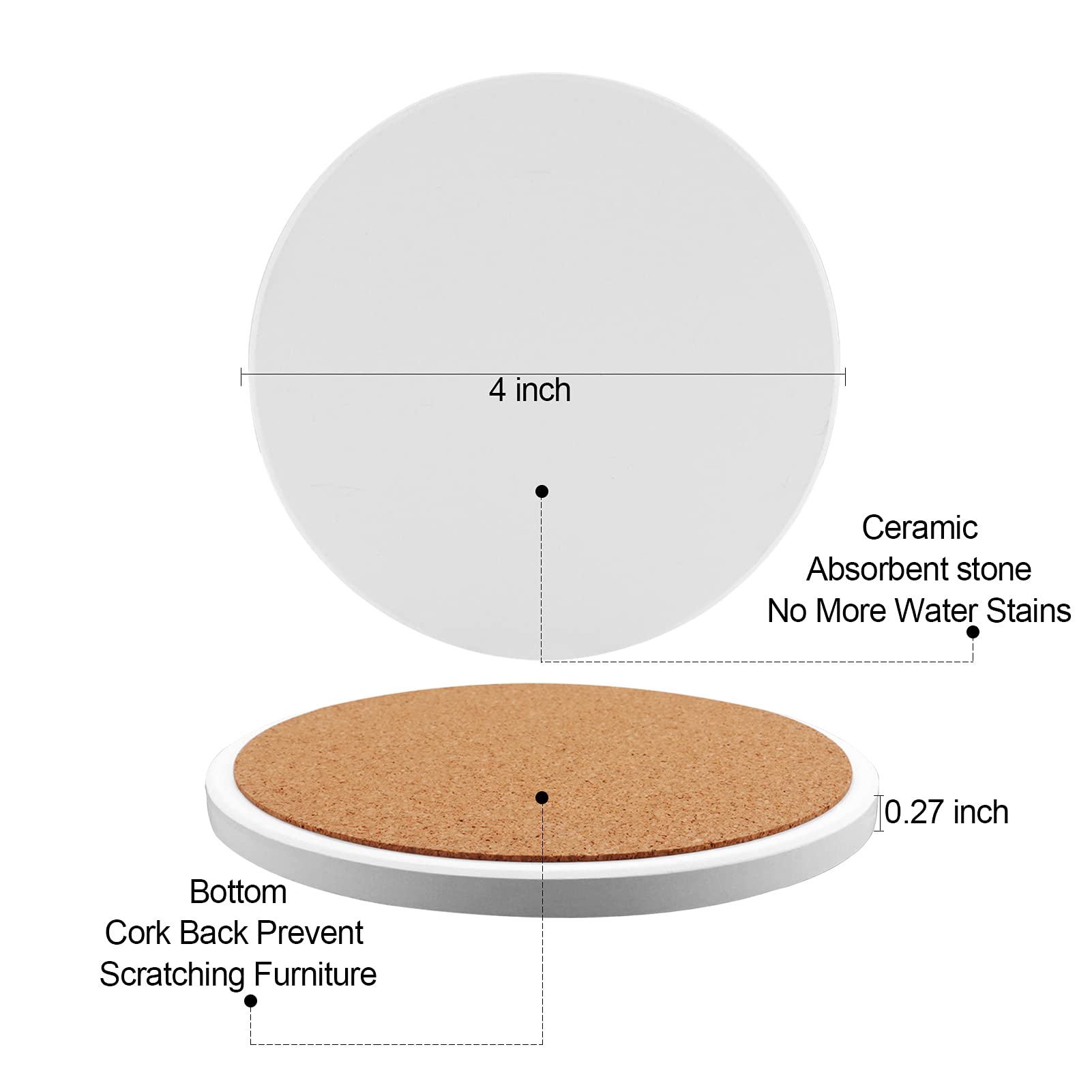 Atemws Coasters For Drinks Absorbent With Holder,Set Of 6 White Marble Coaster 4 '' Modern Circle Drinks Coasters Ready-To-Paint