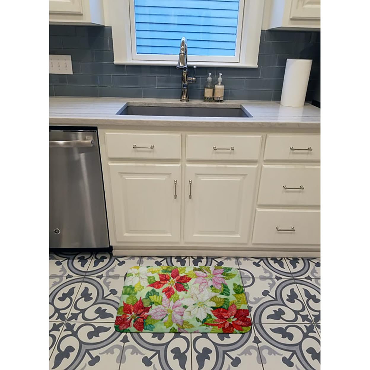 Poinsettias by Ferris Hotard Machine Washable Memory Foam Mat