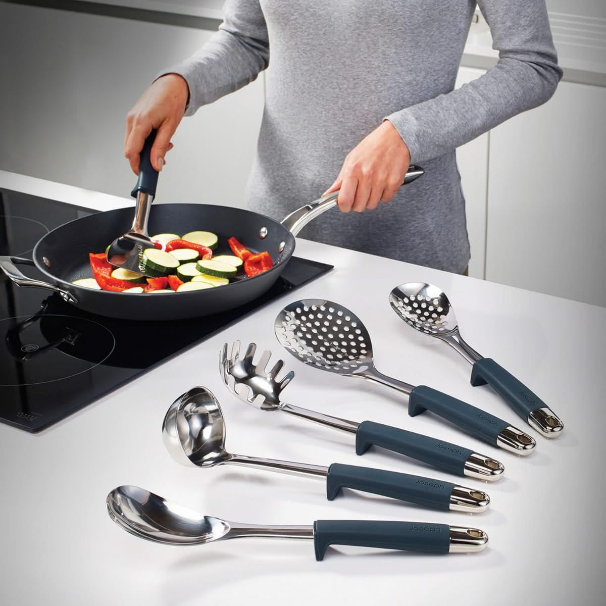 Joseph Joseph Elevate Carousel Set - 6 Piece Stainless Steel Kitchen Utensils, Black, Model 95029