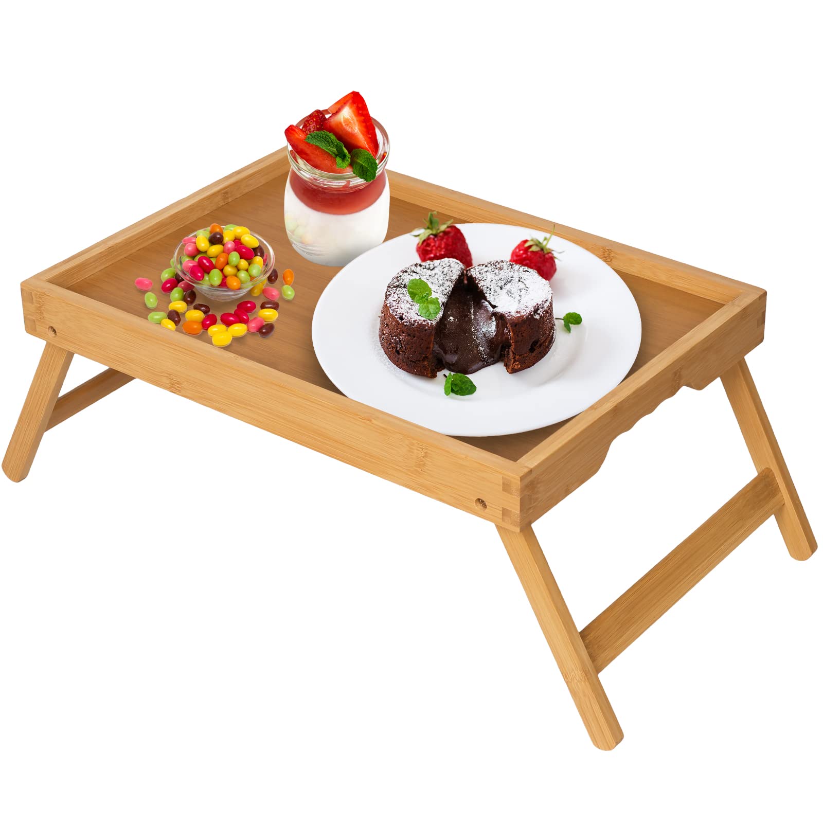 Artmeer Bed Tray Table With Folding Legs,Bamboo Breakfast In Bed For Tv Table, Laptop Computer Tray,Eating,Snack Tray(Bamboo)