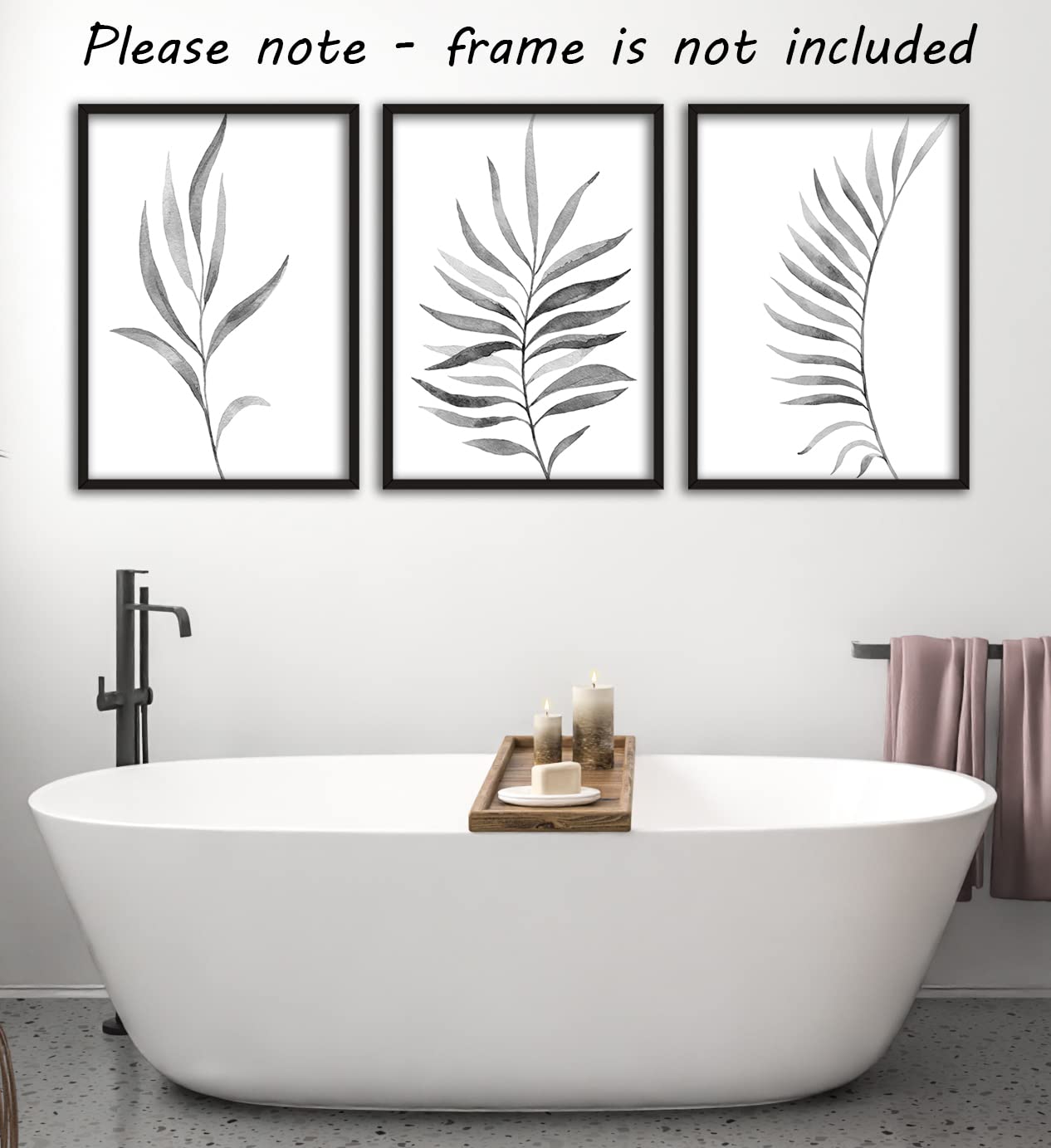 Gray Ferns Botanical Leaves Set Of 3 Unframed Prints, Abstract Tropical Plant Decor, Living Room Bedroom Bathroom Wall Art Poste