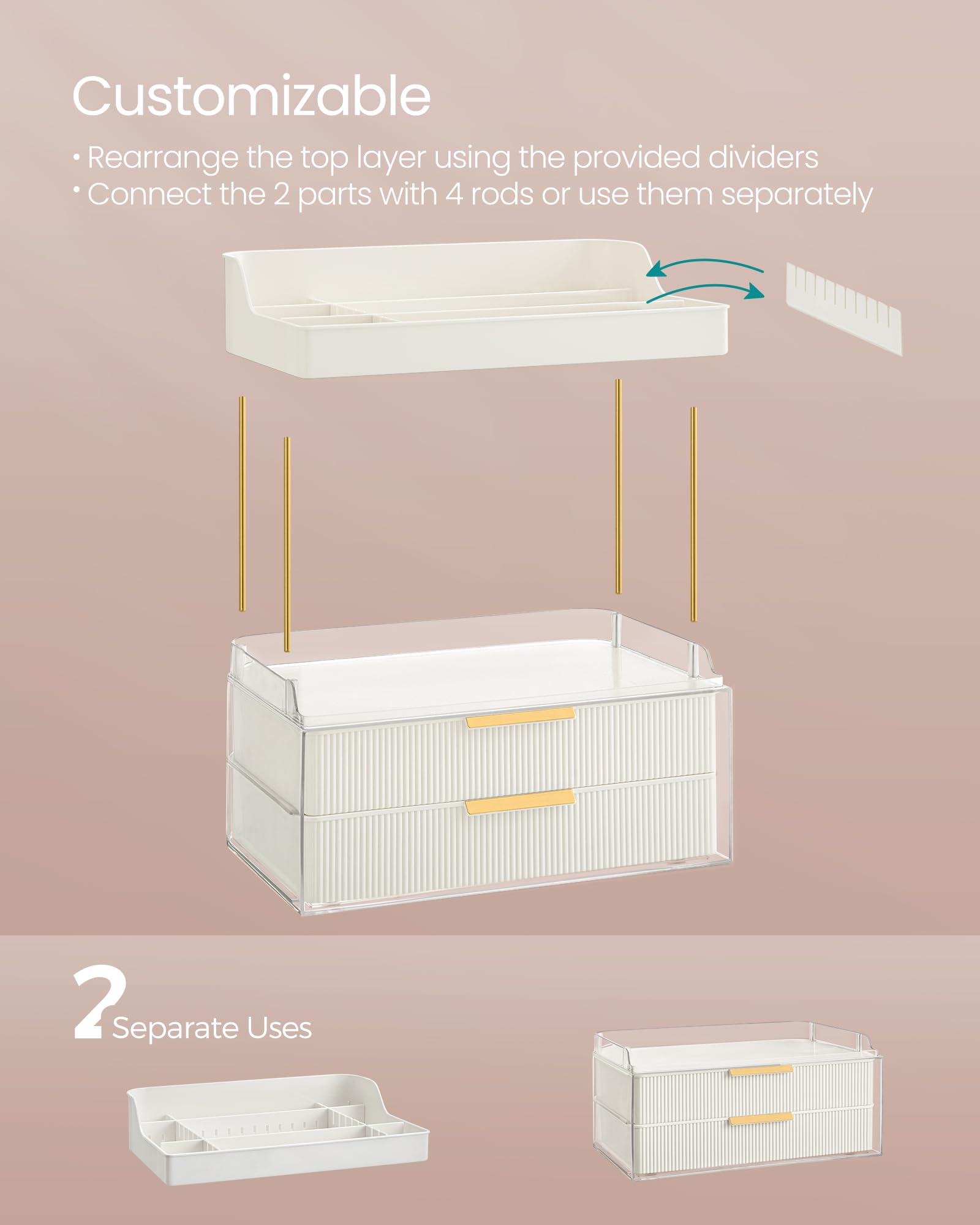 Songmics 4-Layer Makeup Organizer, Skincare Organizer, 4 Dividers, Anti-Slip Design, Bathroom Counter Organizer, Versatile For V