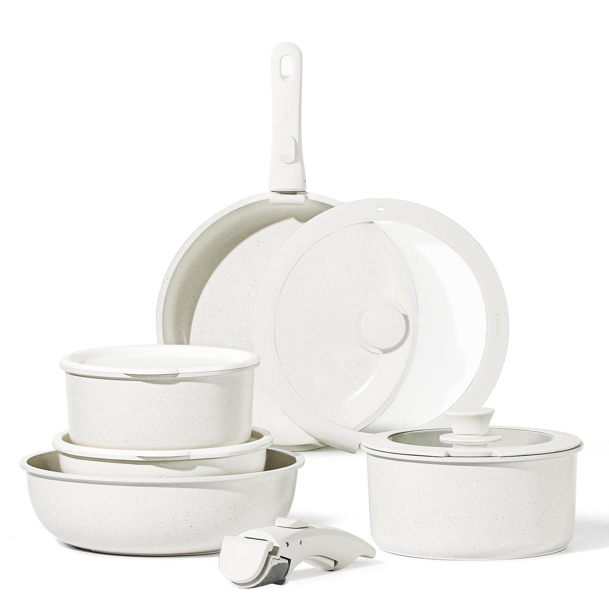 CAROTE 11pcs Pots and Pans Set Non Stick, Cookware Sets Detachable Handle, Induction RV Kitchen Set Removable Handle, Oven Safe,