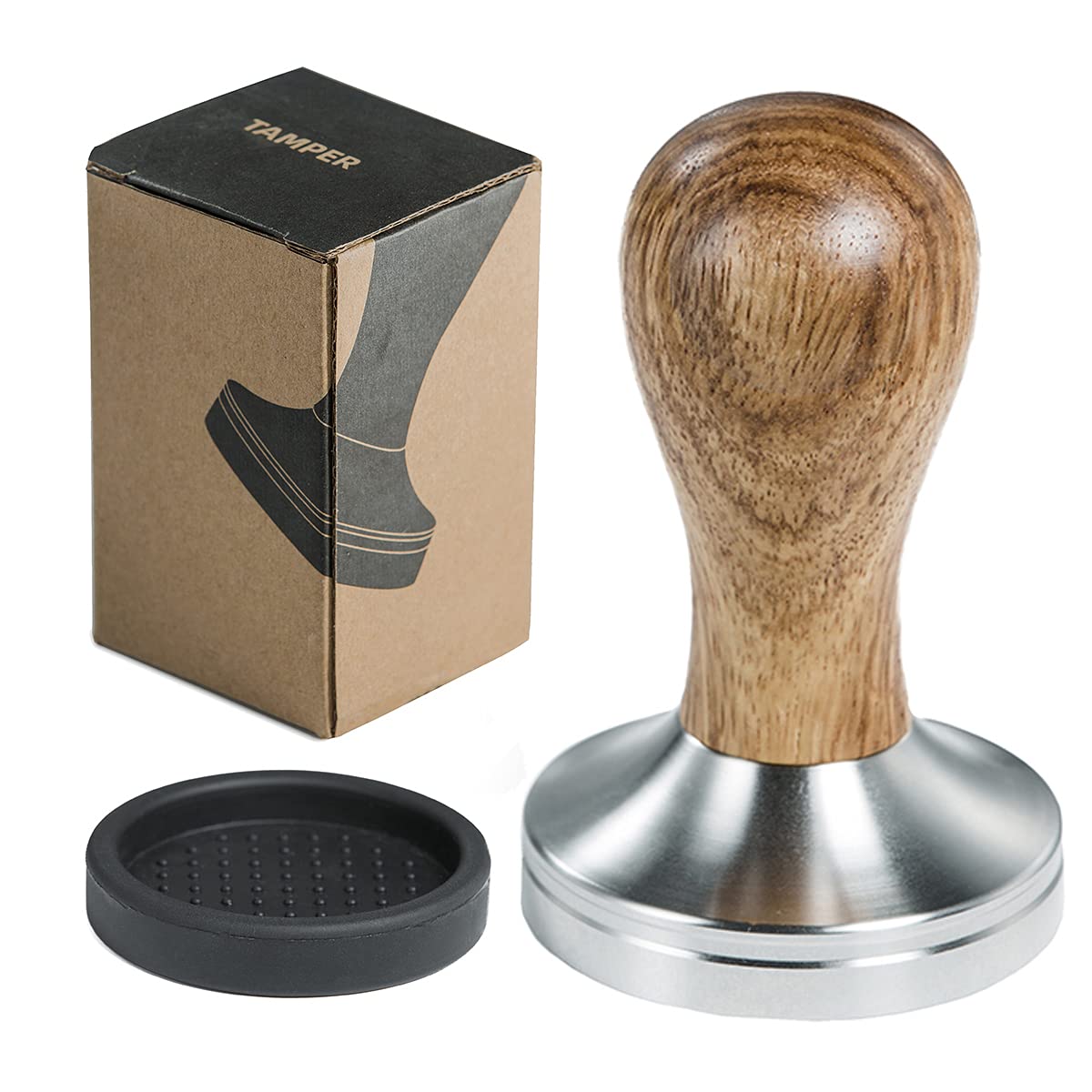 Ezebesta 58Mm Coffee Tamper Espresso Press With Tamper Mat Tamper With 304 Stainless Steel Base Wooden Handle Barista Espresso M