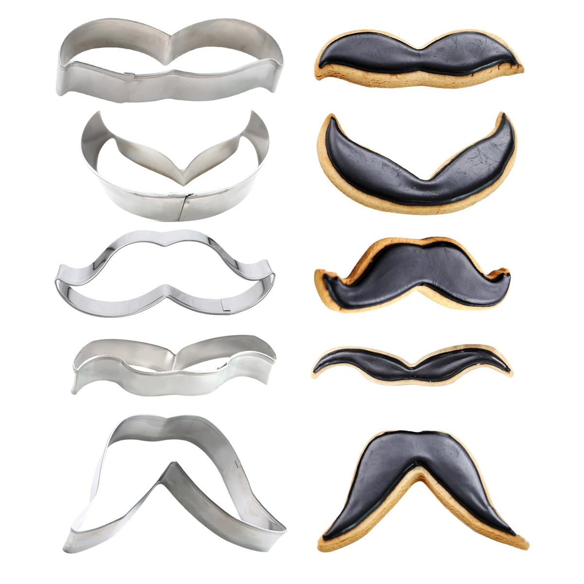 Kalaien 5 Pieces Man Mustache Cookie Cutter Set Stainless Steel Cookie Cutter Fondant Biscuit Baking Mould