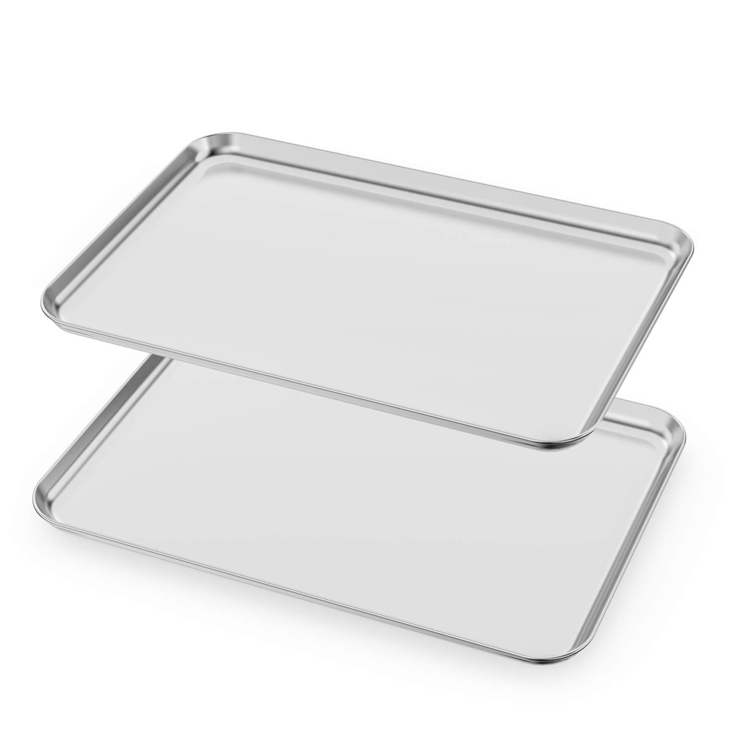 Baking Sheets Set Of 2, Hkj Chef Cookie Sheets 2 Pieces Stainless Steel Baking Pans & Toaster Oven Tray Pans, Rectangle Size 20L