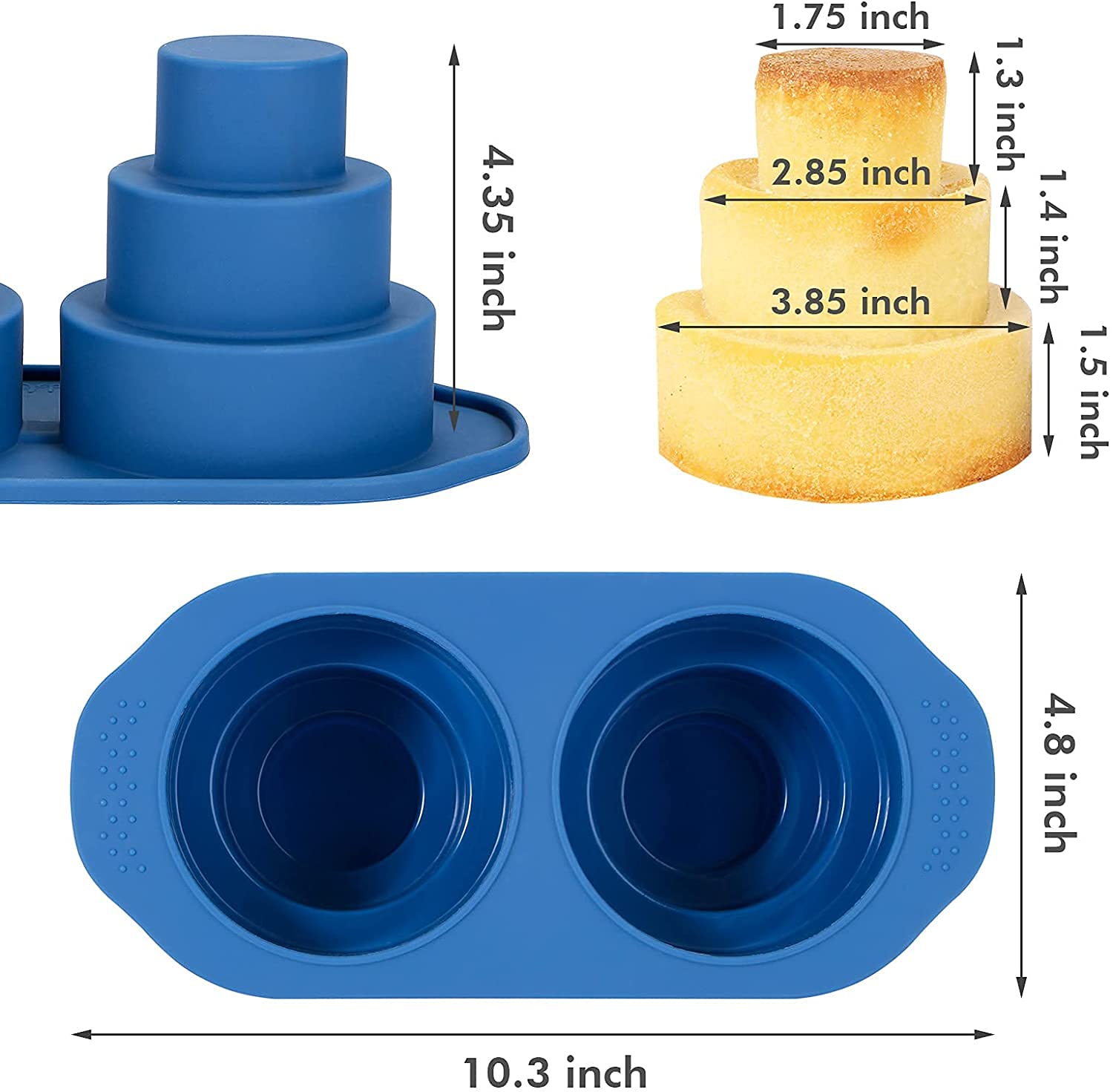Webake Mini 3 Tier Cake Pan, Silicone Tier Cake Molds, 2 Pack Blue Molds For Small Smash Cake Cupcake For Birthday, Baby Shower,
