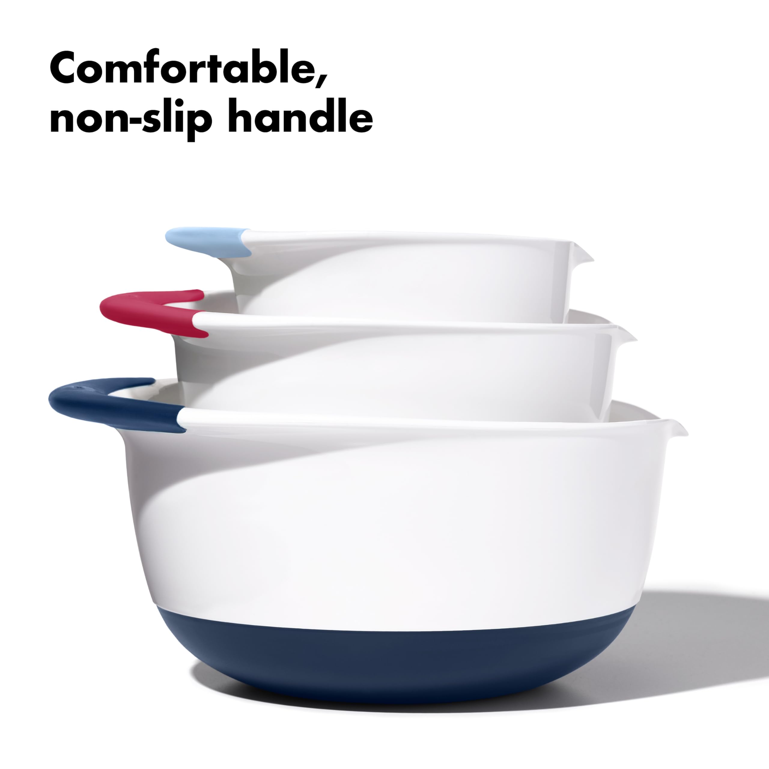 Oxo,Plastic Good Grips 3-Piece Mixing Bowl Set - Blueberry, Jam & Seltzer Handles,4.7 Liters, Large