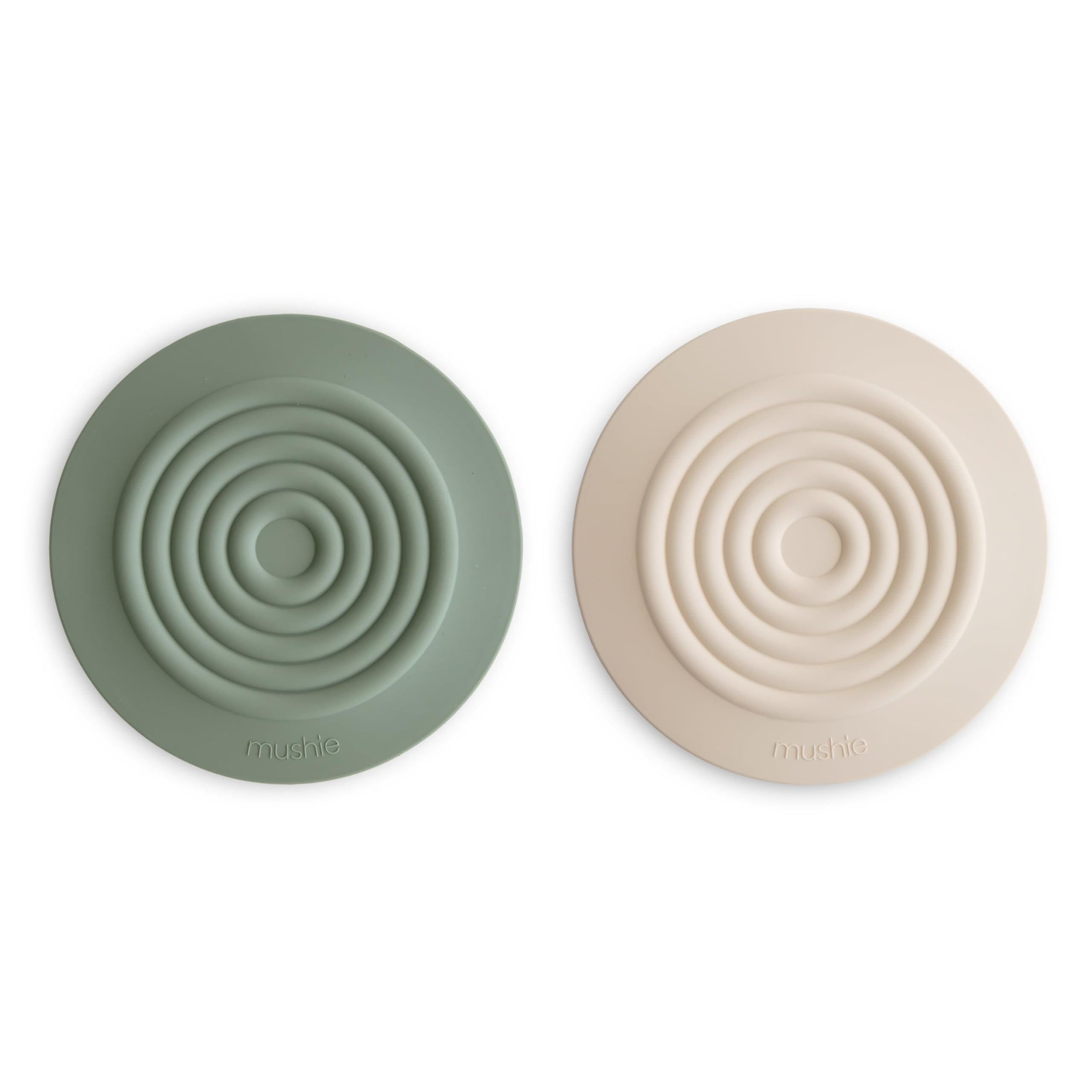 mushie Silicone Drain Stopper 2-Pack | 5.5 inch Diameter Bathtub Flat Suction Cover (Dried Thyme/Shifting Sand)