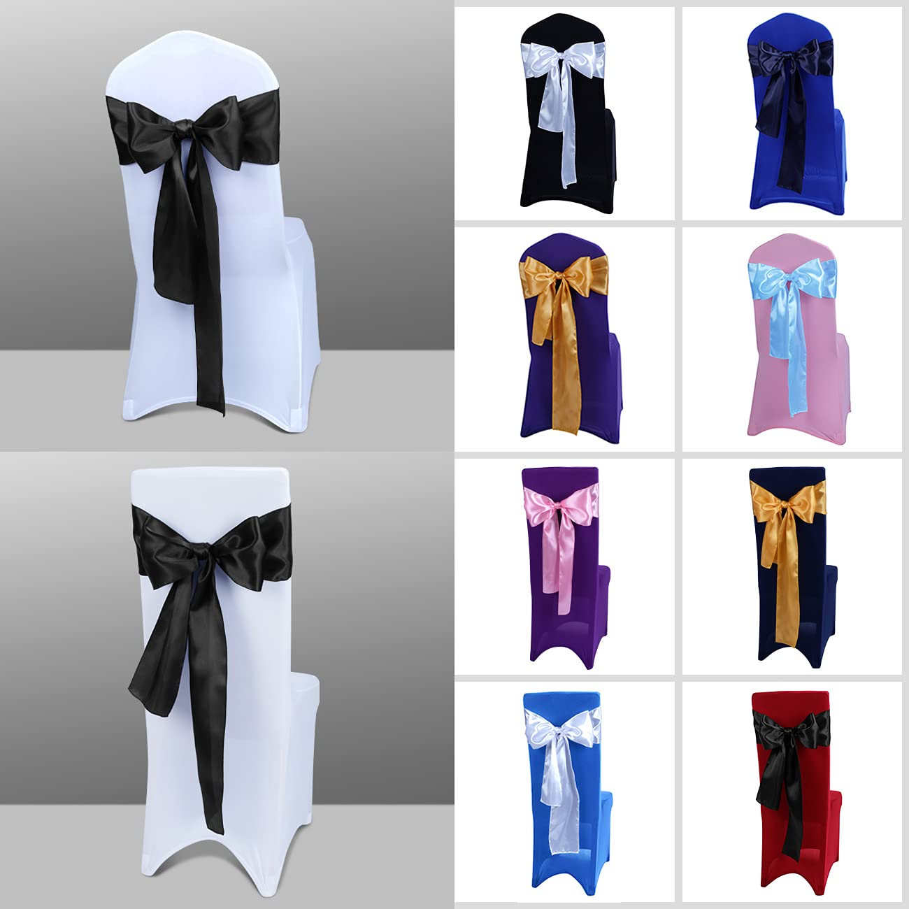 Babenest Satin Chair Sashes Ties Upgraded 10 pcs Chair Ribbons Bows for Wedding Banquet Party Christmas Baby Shower Events Decor