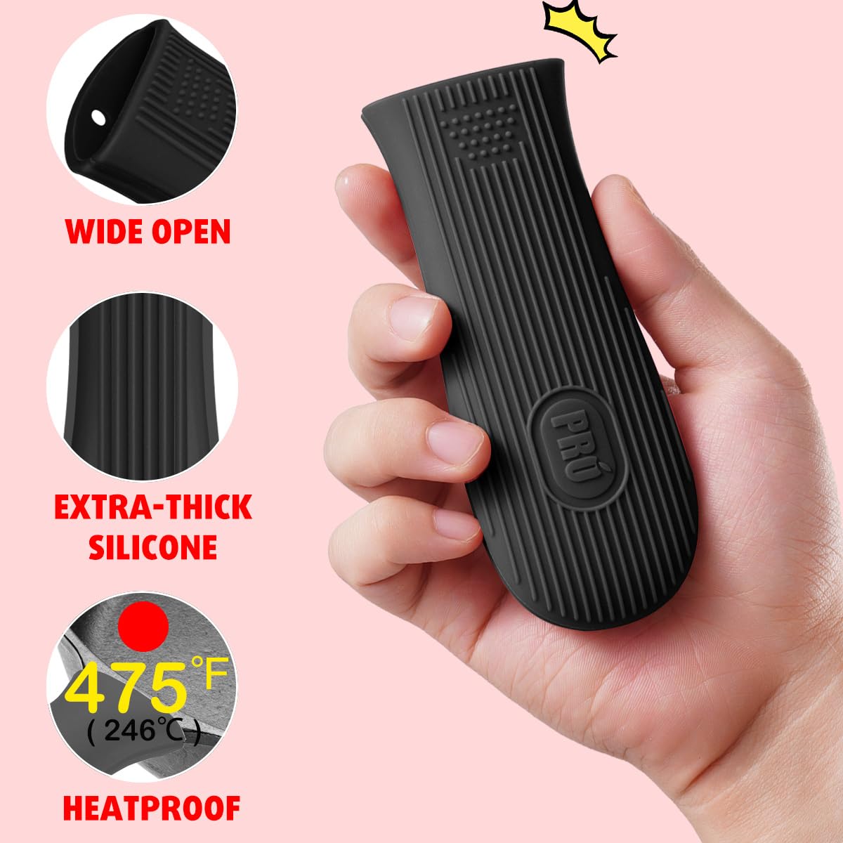 Cbiumpro 2-Pack Cast Iron Handle Cover, Silicone Heat Resistant Hot Cast Iron Skillet Pan Handle Covers Holder Sleeve