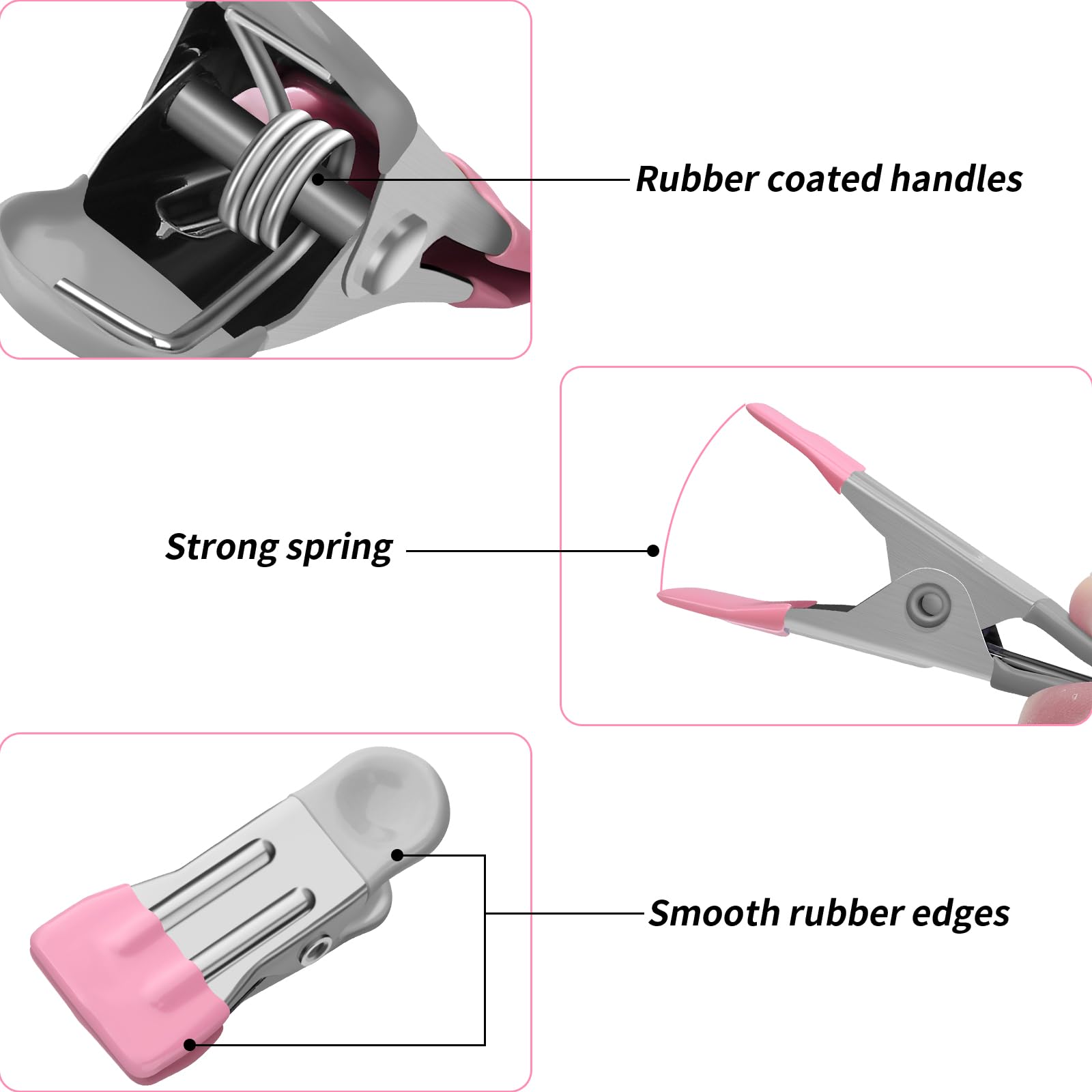 Tinfol 28Pc Clothes Pins, Stainless Steel Pink Laundry Clips - Multipurpose Strong Clothing Pins, Bag Clips, Chip Clips, Food Cl
