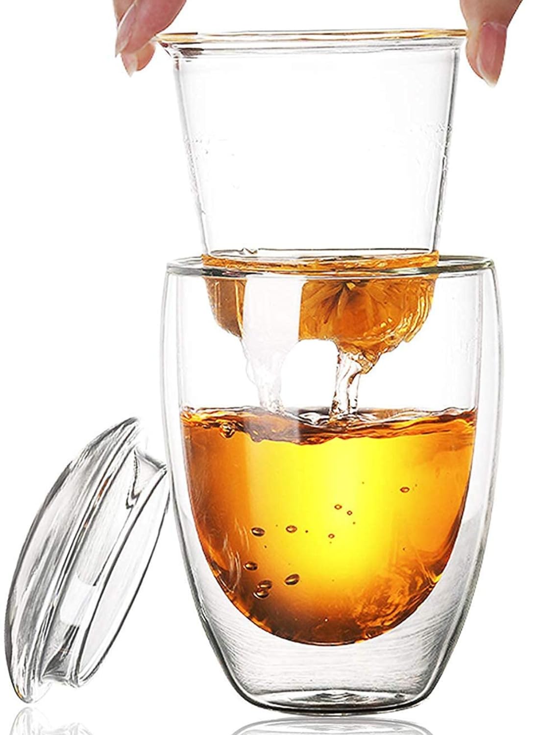 Baskety 350ml DoubleWall Glass Tea & Coffee Mug with Lid & Infuser | Heat Resistant Borosilicate Glass | Easy to Brew & Clean |