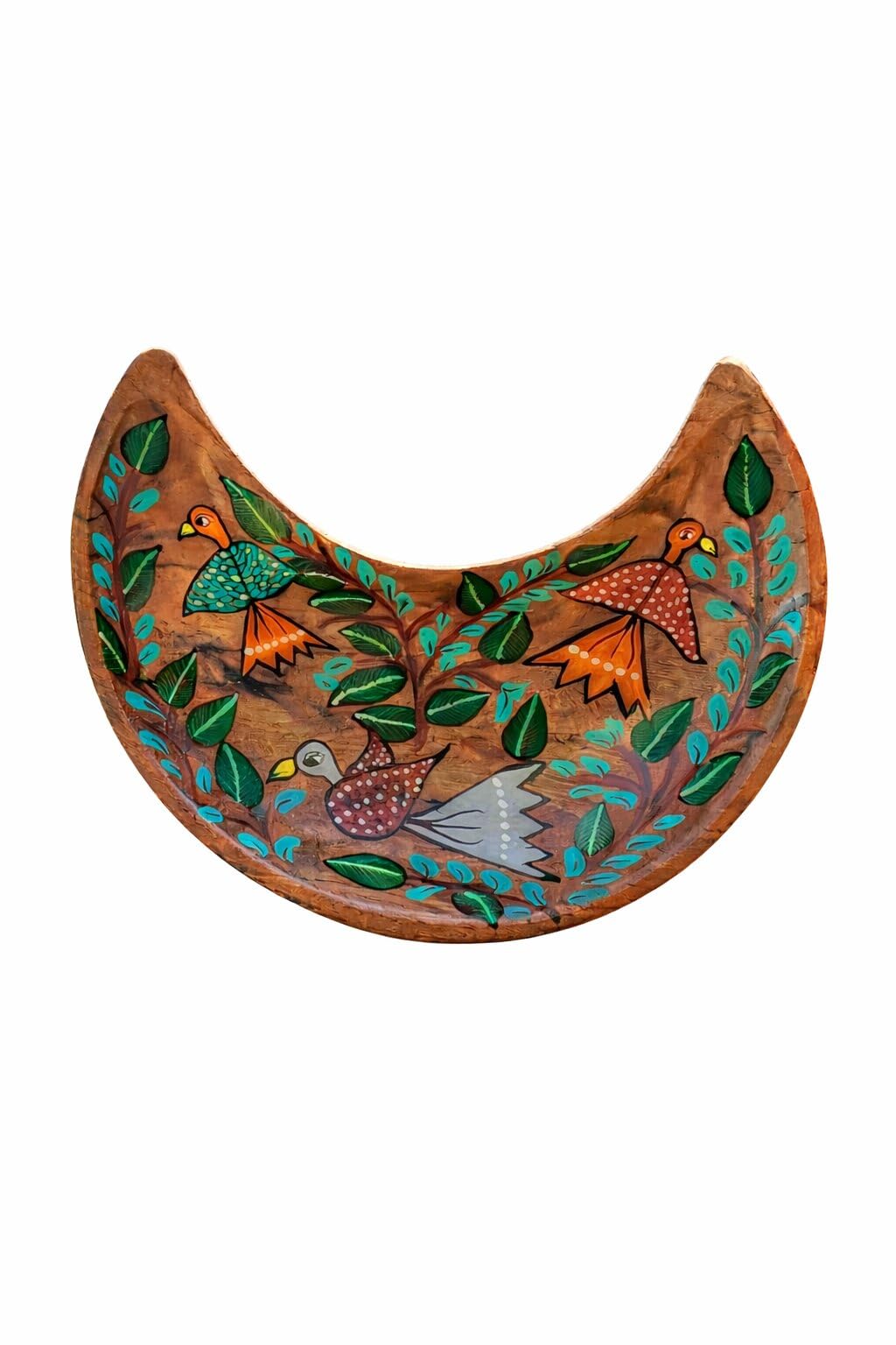 Auranest Decors Handcrafted Moon Shape Wooden Serving Tray For Tea & Snacks, Decorative Kitchen Tray For Dining Table & Unique H