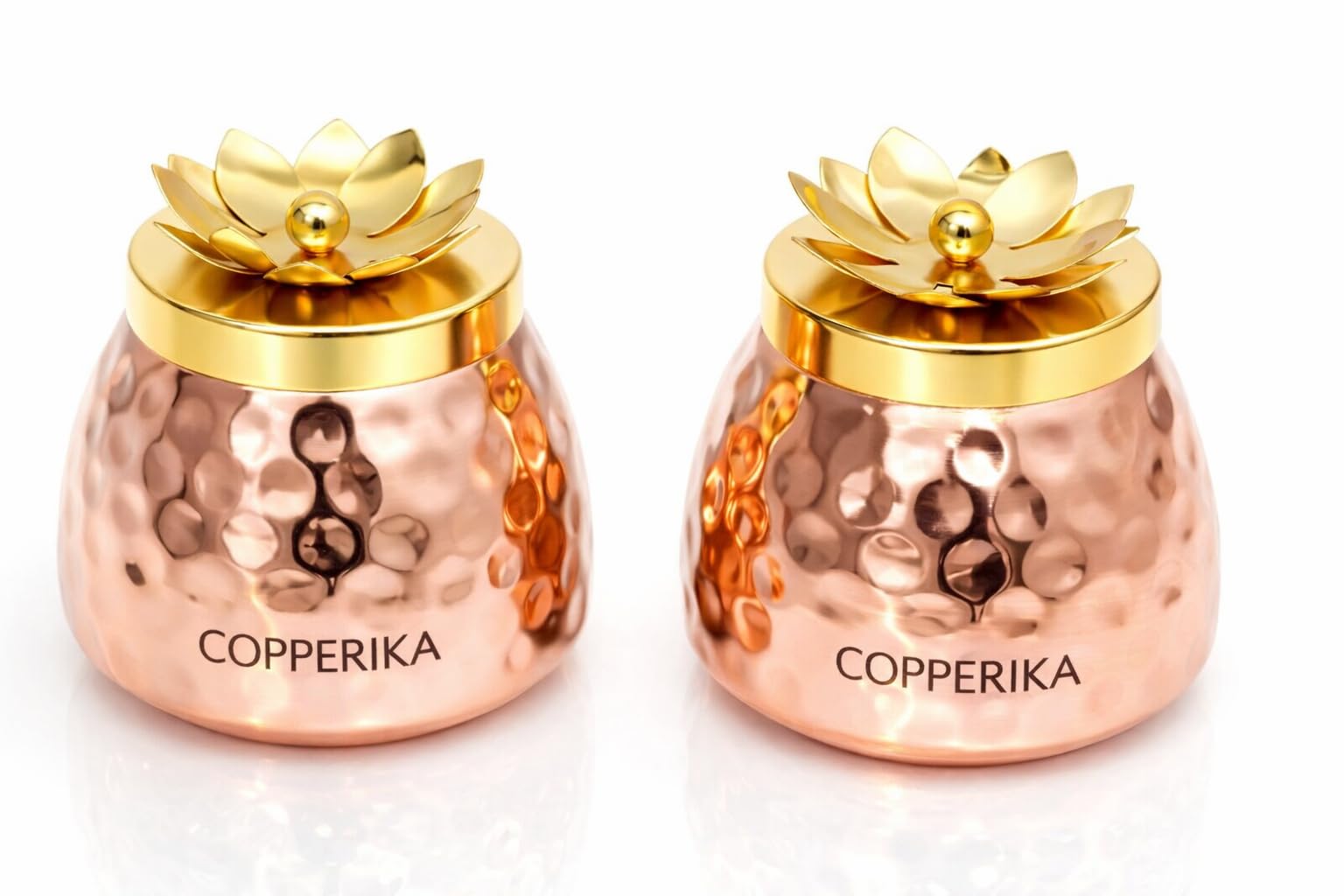 Copperika Hammered Copper Plated Dry Fruit Jar (Pack Of 2) Heavy Build | For Dry Fruits/Chocolates/Decorative Serving Bowl Conta