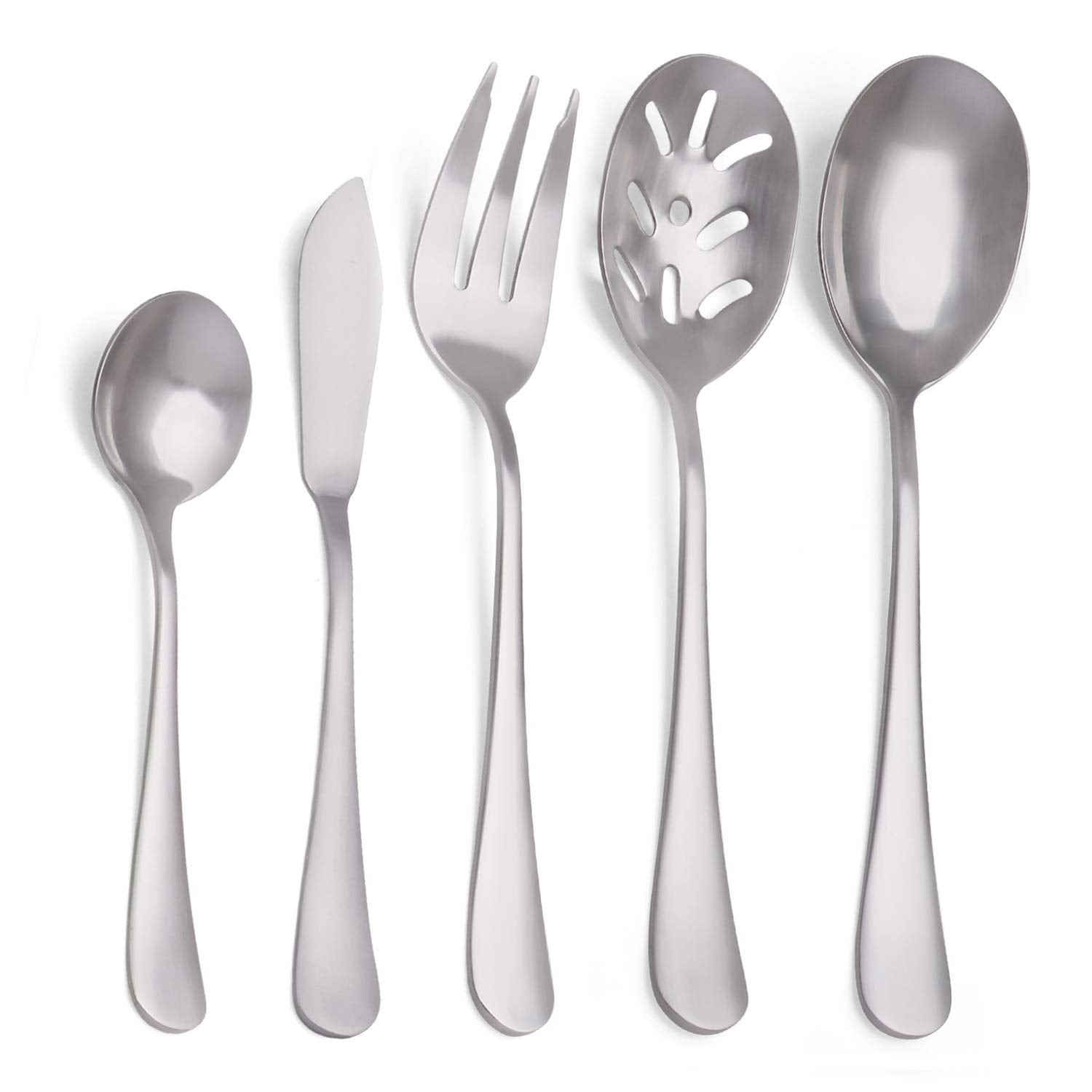 5-Piece 18/0 Stainless Steel Serving Set, Sharecook Large Hostess Set With Round Edge, Mirror Finished,Dishwasher Safe