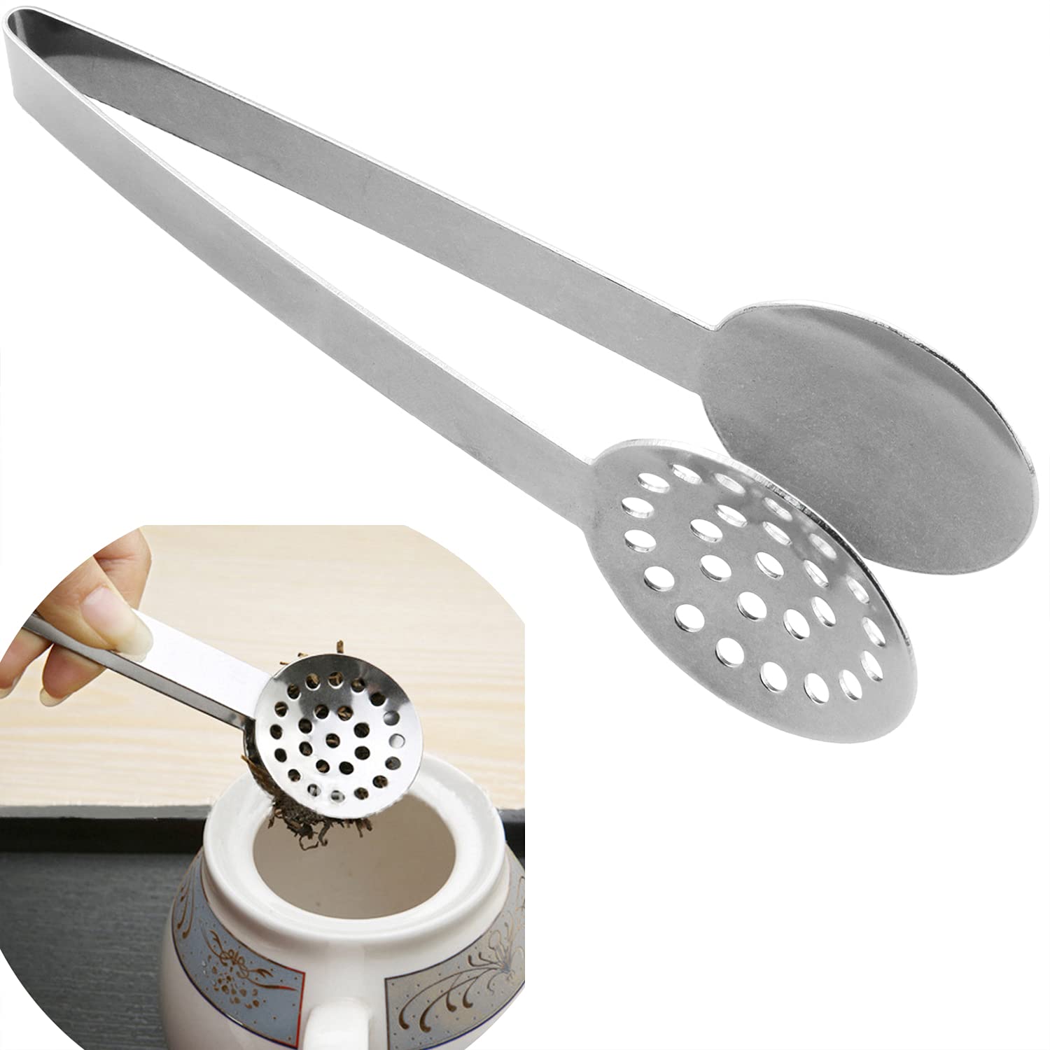 Mtqy Teabag Squeezer 2Pcs Stainless Steel Tea Bag Tongs Strainer Round Teabag Holder Gadget