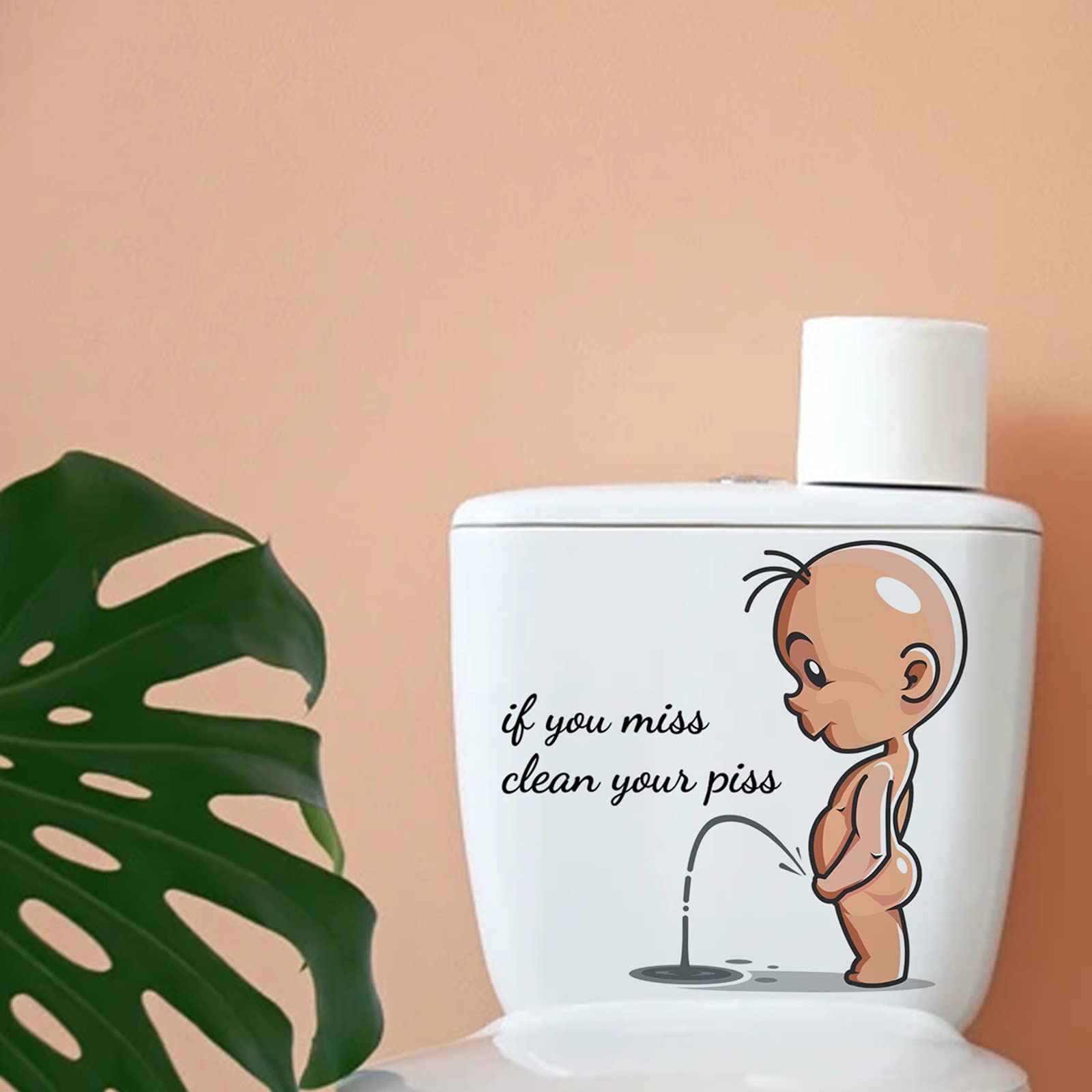 Cartoon Villain Toilet Stickers, Clean Your Piss Funny Decals, Waterproof Vinyl Wall Art Sign Decor, Removable Toilet Seat Quote