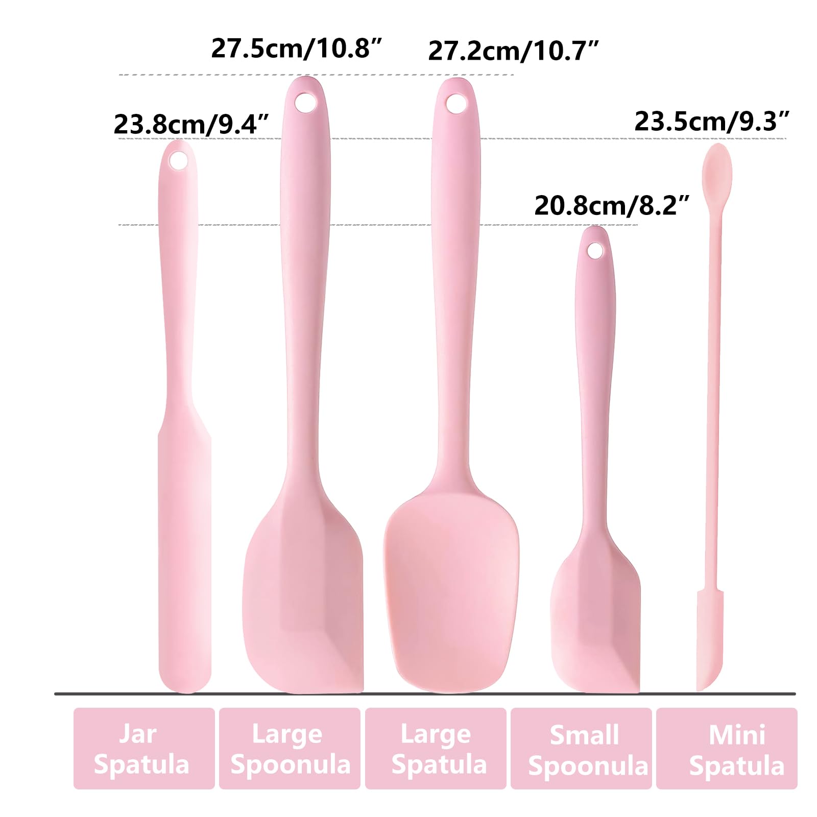 Dufeimoy 5 Piece Pink Silicone Spatula Set, Heat Resistant Rubber Spatulas Set, Silicone Kitchen Utensils Set Dishwasher Safe Fo