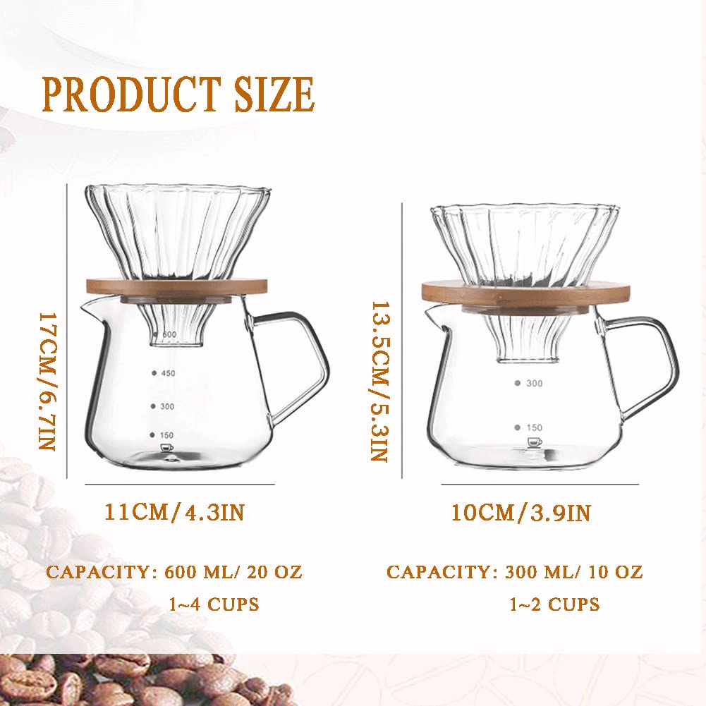 Cofisuki Pour Over Coffee Maker - 20 Oz /600Ml Glass Carafe Coffee Server With Glass Coffee Dripper/Filter, Drip Coffee Maker Se