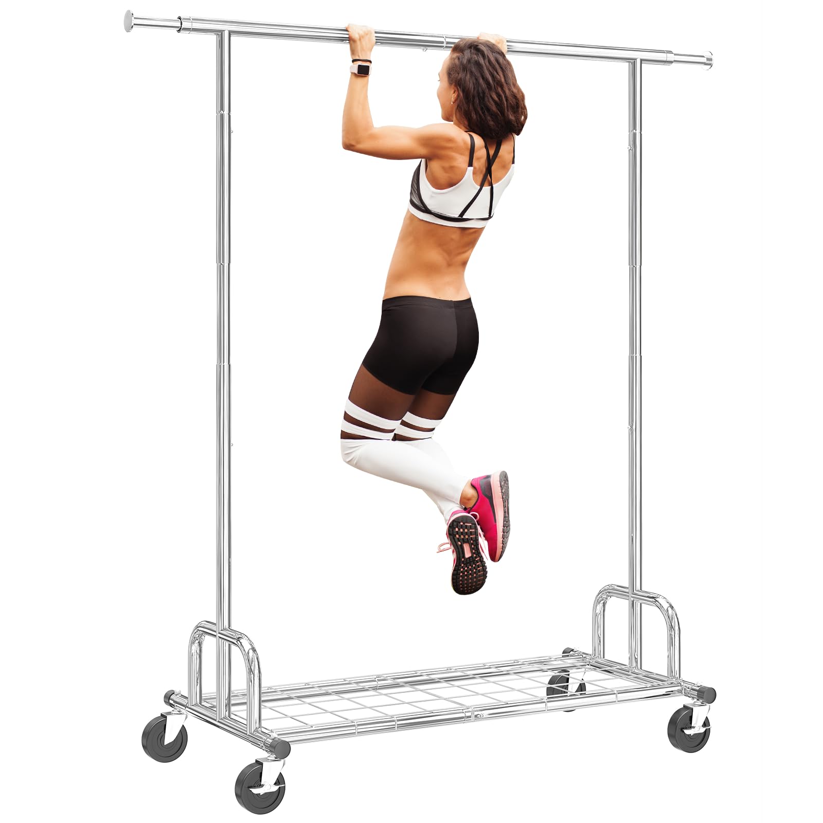 Raybee Clothing Rack Loads 480Lbs,Clothing Racks For Hanging Clothes,Adjustable Rolling Clothes Rack With Wheels,Garment Rack He