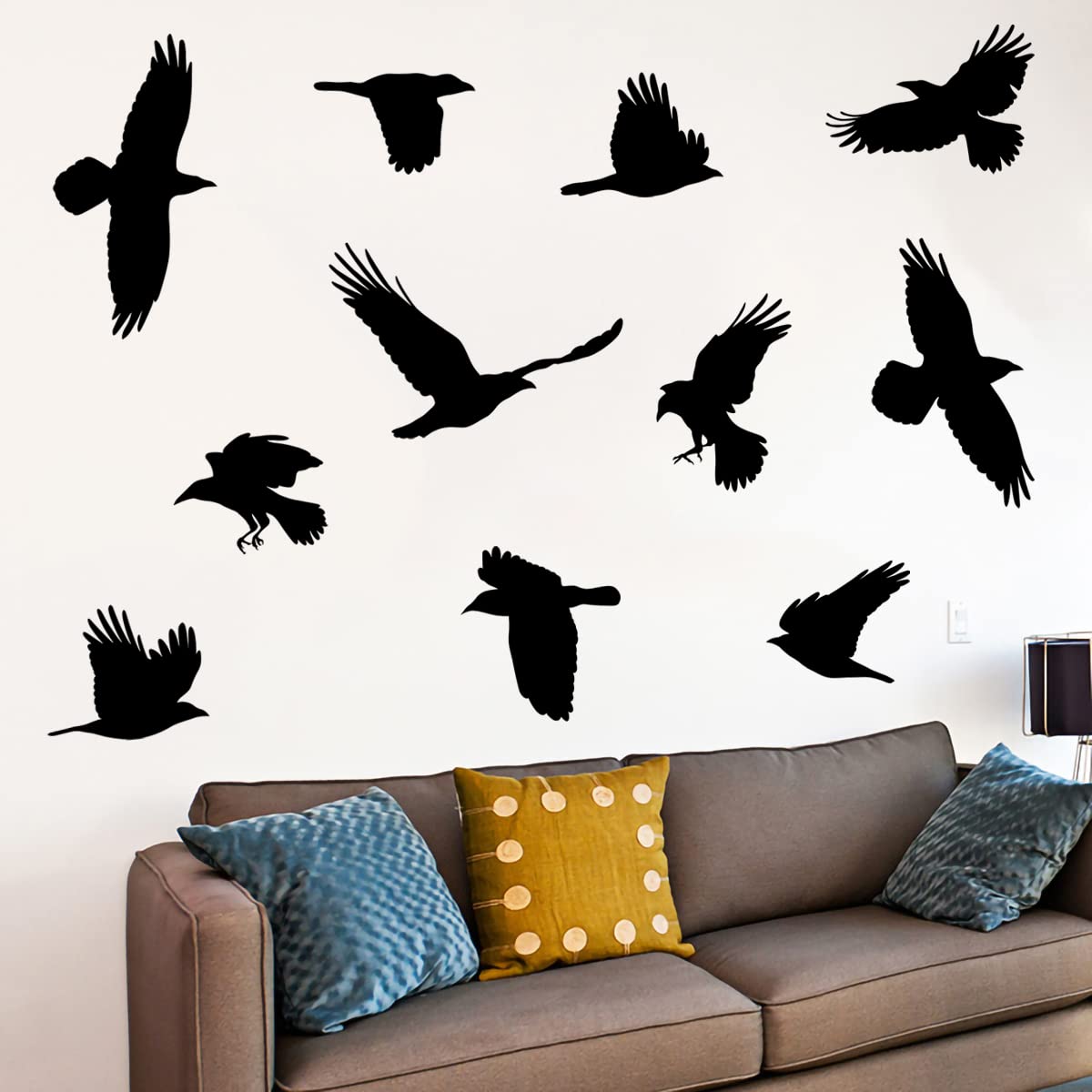 Woyinis Removable Large Crow Wall Decals Black Raven Wall Stickers Peel & Stick Individual Raven Birds Set Living Room Bedroom W