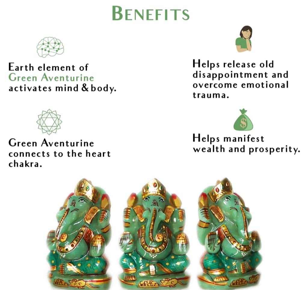 Gemtub Handcrafted And Hand Painted Natural Green Aventurine Ganesha Idol Ganesh Ji Murti For Home And Gifting Purpose Size 3 In