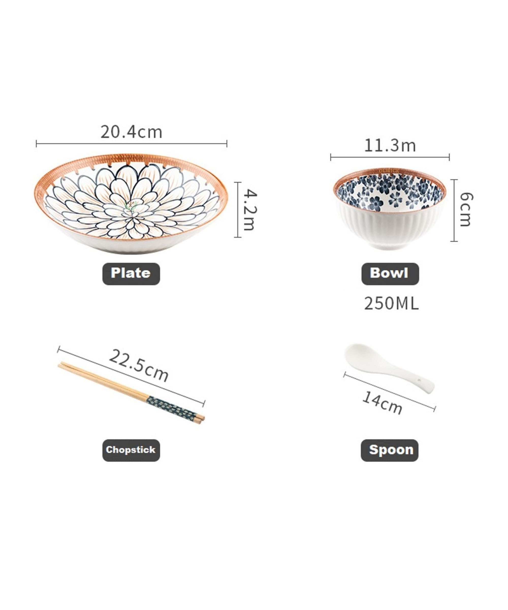 OLWICK 14 Piece Ceramic Bowls and Plates Set for Cereal, Soup, Pasta, Oatmeal, Salad and Rice with Beautiful Gift Box Packed (4B